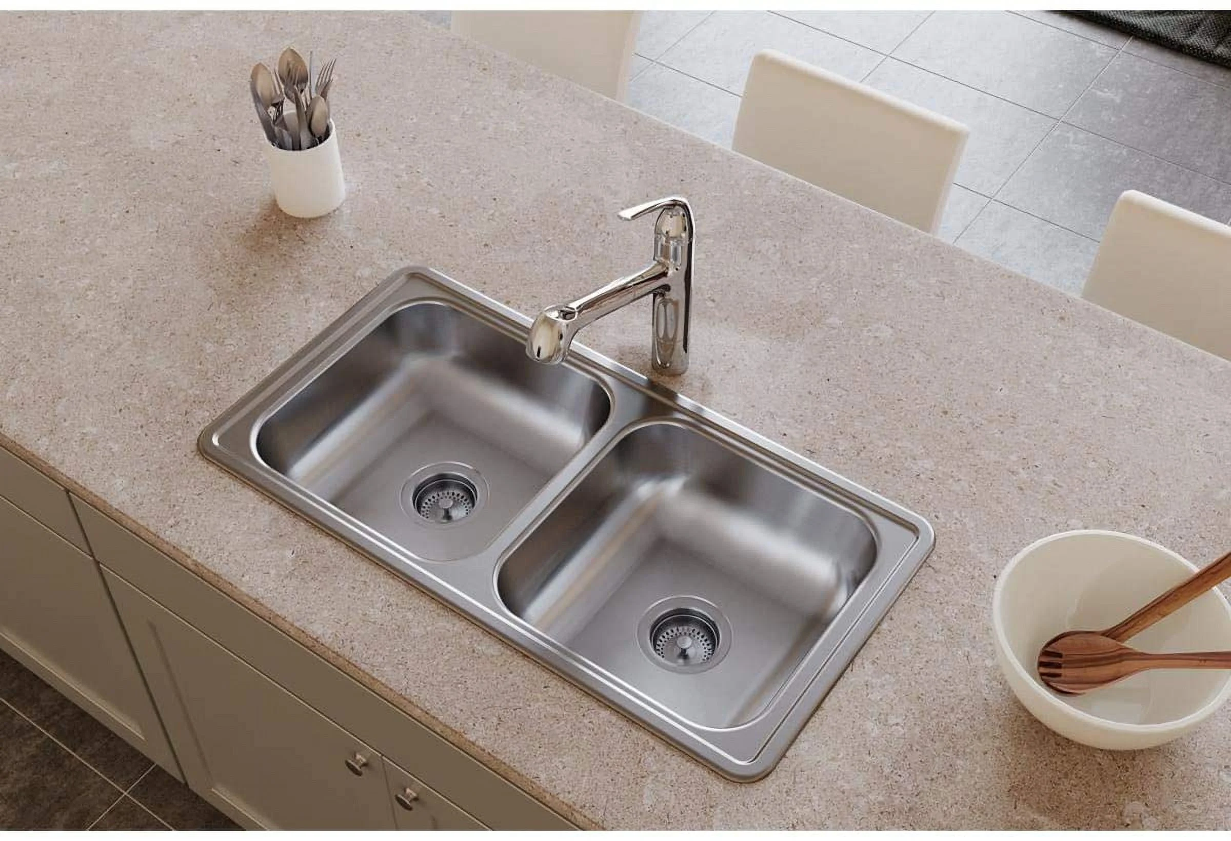 OUWI D23317 Dayton Equal Double Bowl Drop-in Stainless Steel Sink
