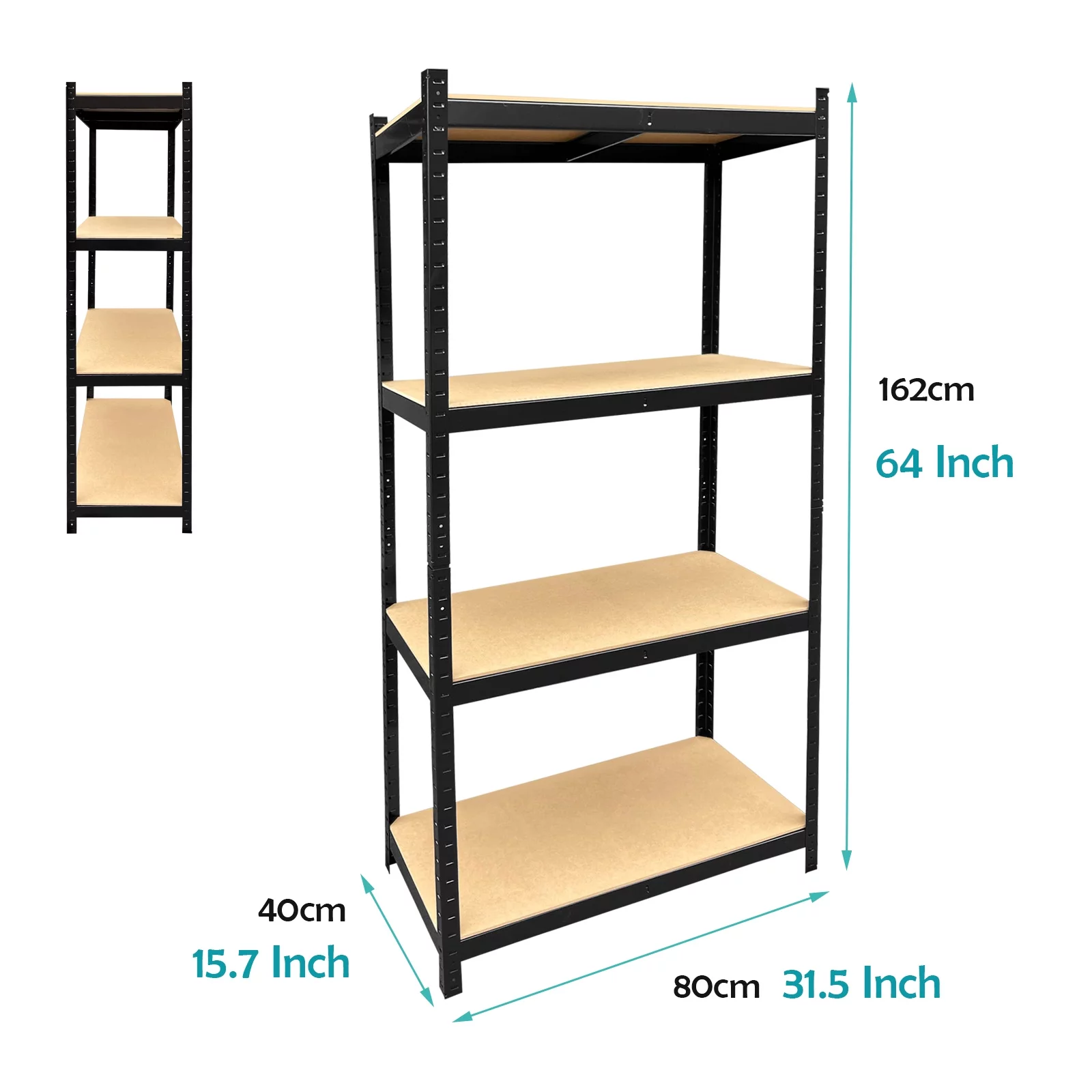31.5 x 15.7 x 64in Black Utility Shelving Unit, 4-Tier Adjustable Industrial Heavy Duty Metal Garage Shelving Unit, 386lbs Load Capacity per Tier with Anti-Slip Feet, Boltless Installation