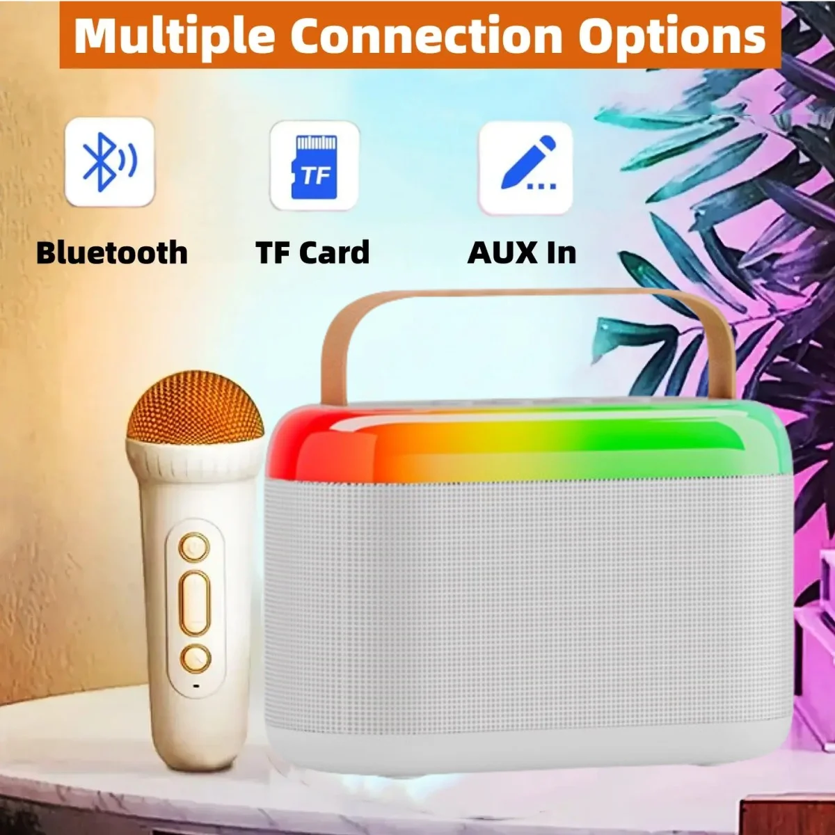 Karaoke Machine with 2 Wireless Mic, Mini Portable Bluetooth Karaoke Singing Speaker with RGB Atmosphere Lights for Kids Adults Home Party