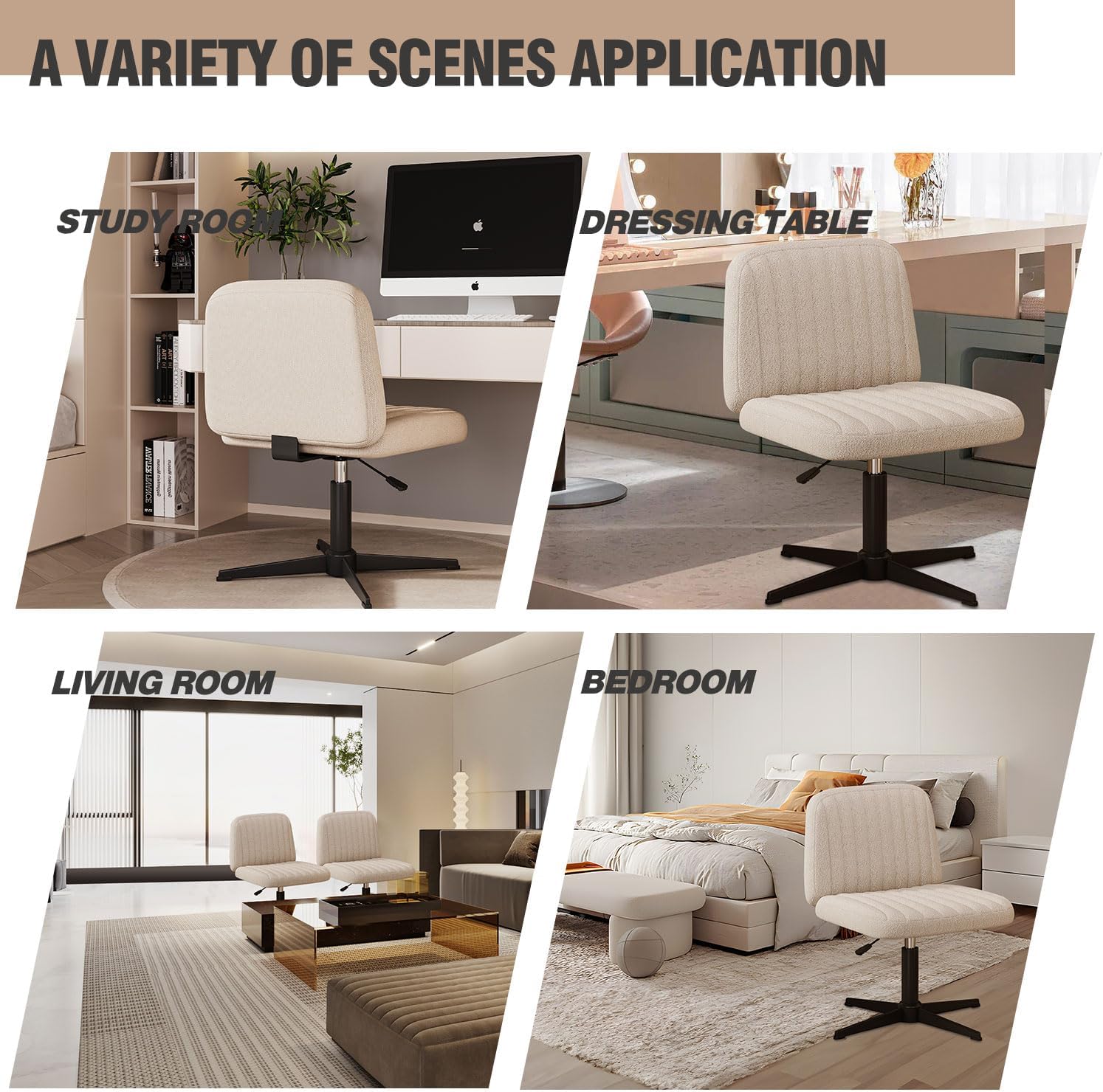 U-ToBe Cross Legged Office Chair,Criss Cross Chair Armless Wide Seat Ergonomic Home Office Desk Chair No Wheels Swivel Computer Chair