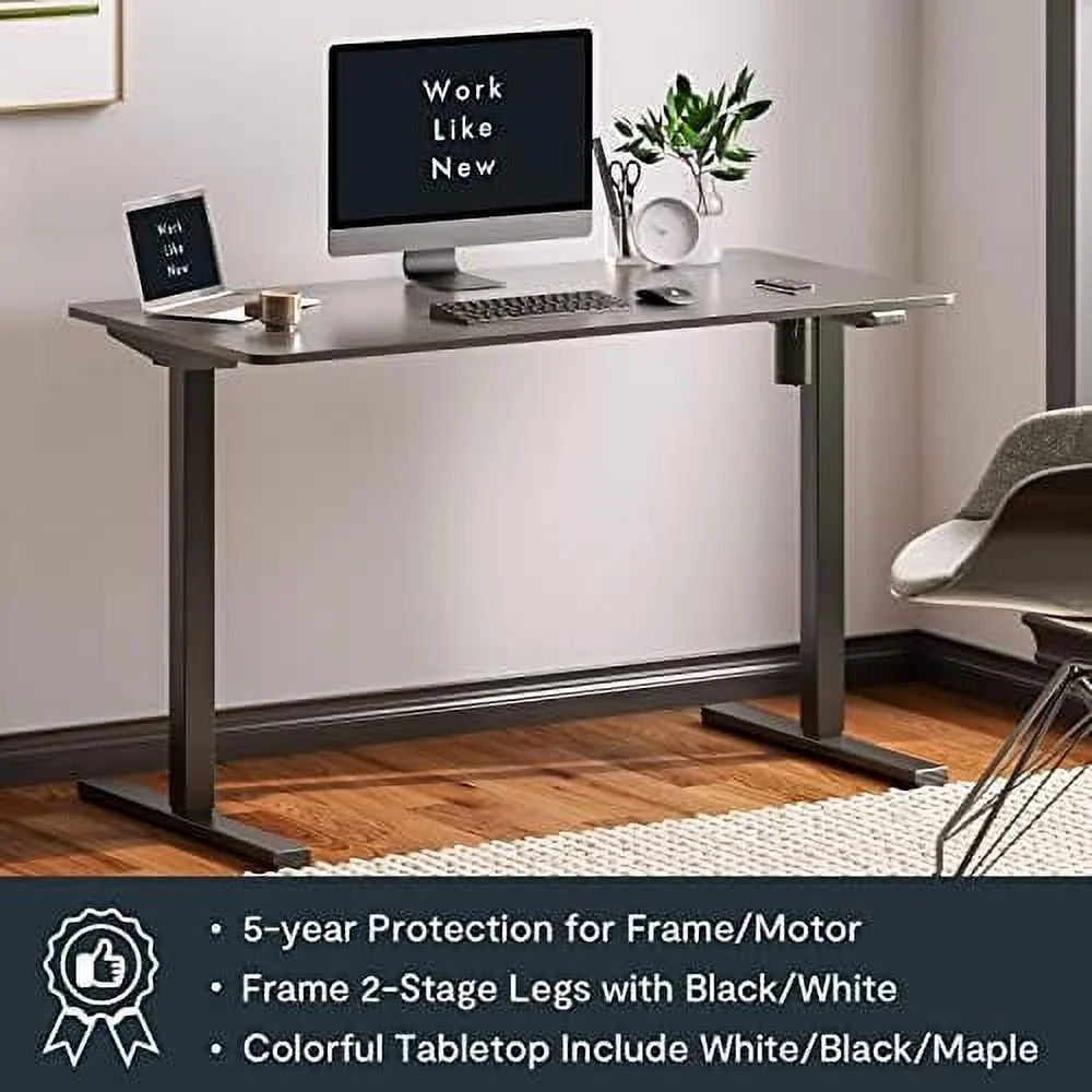 SQRTYR Standing Desk Height Adjustable Desk Electric Sit Stand Desk Home Office Table (55x28 Black+Maple 2 Packages)