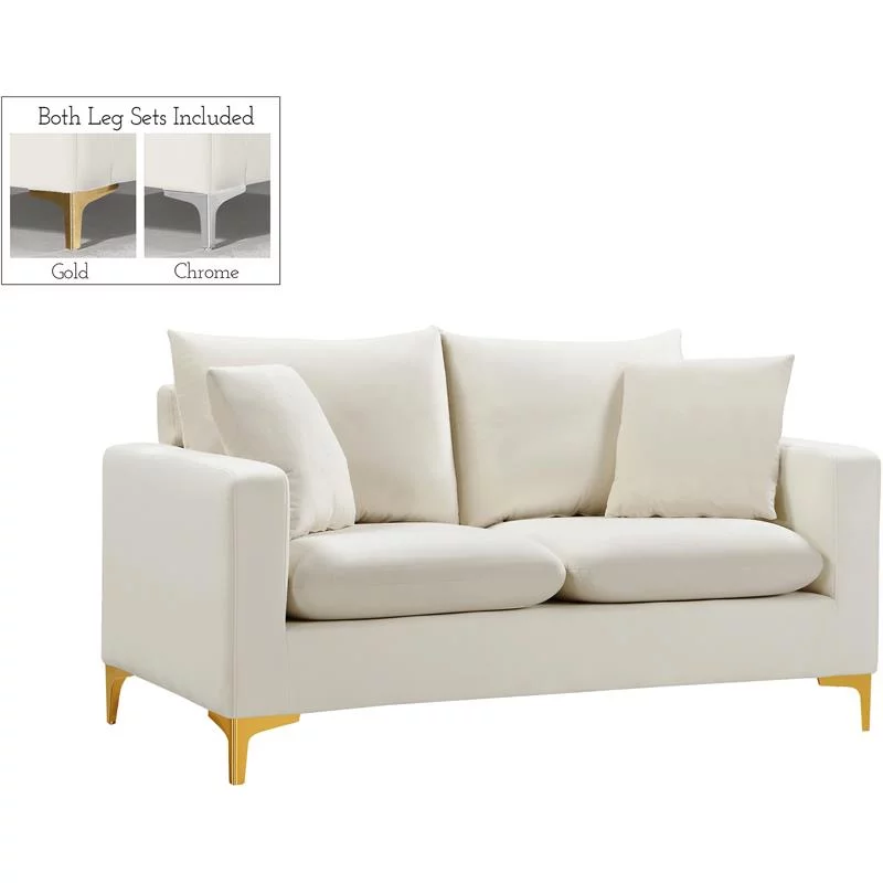 Home Square 2-Piece Furniture Set with Velvet Loveseat & Chair in Cream