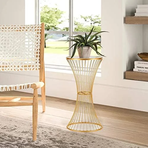 HVSDIMO Round Metal   Light Gold Modern End  for Small Spaces  Small Coffee  Bedside   Room Bedroom Office