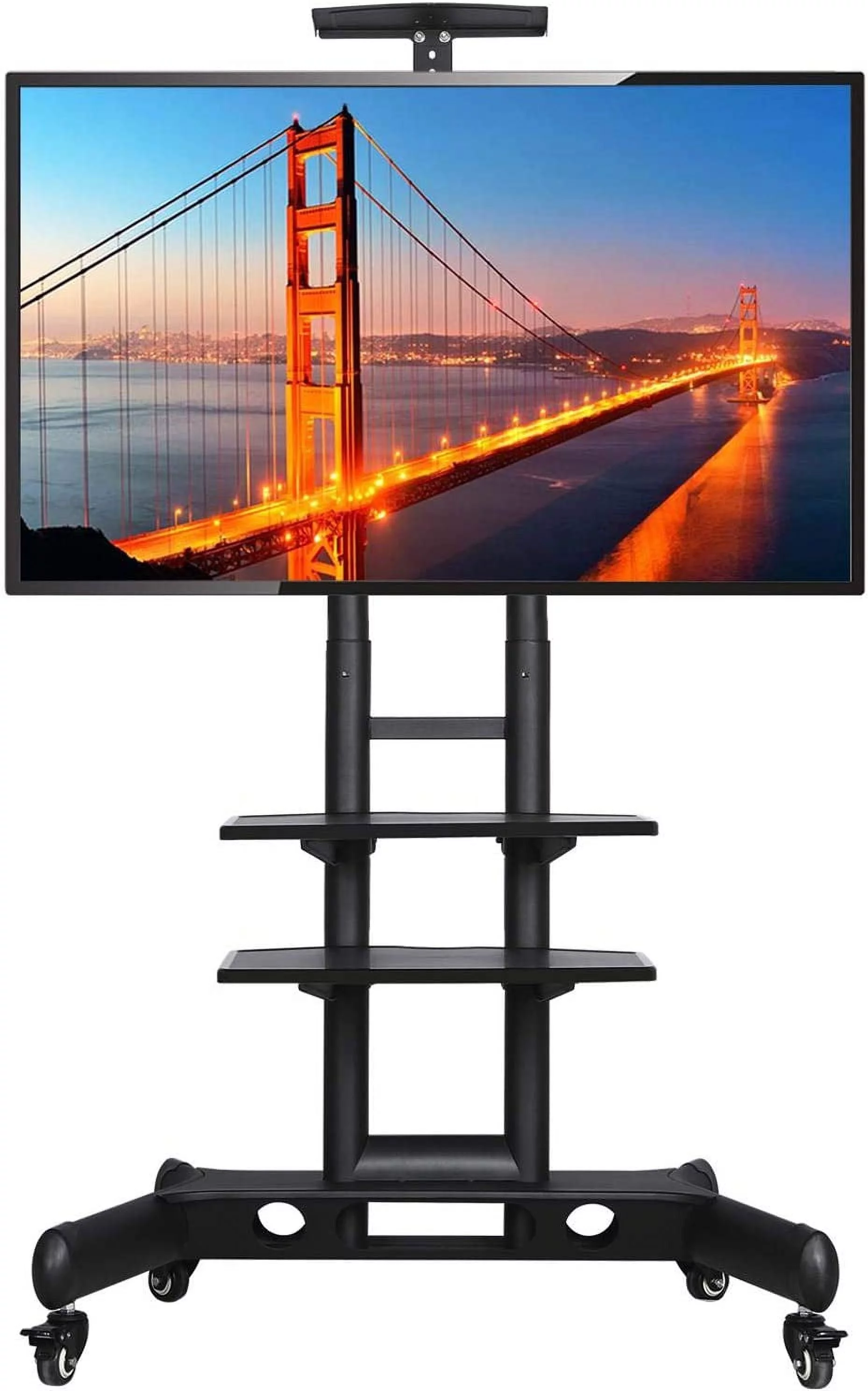 Mobile TV Stand with Wheels, Adjustable Rolling TV Cart for 32 to 75 inch LCD LED Screen TV w/Storage Shelves and Heavy Duty Base, Holds up to 110 Lbs