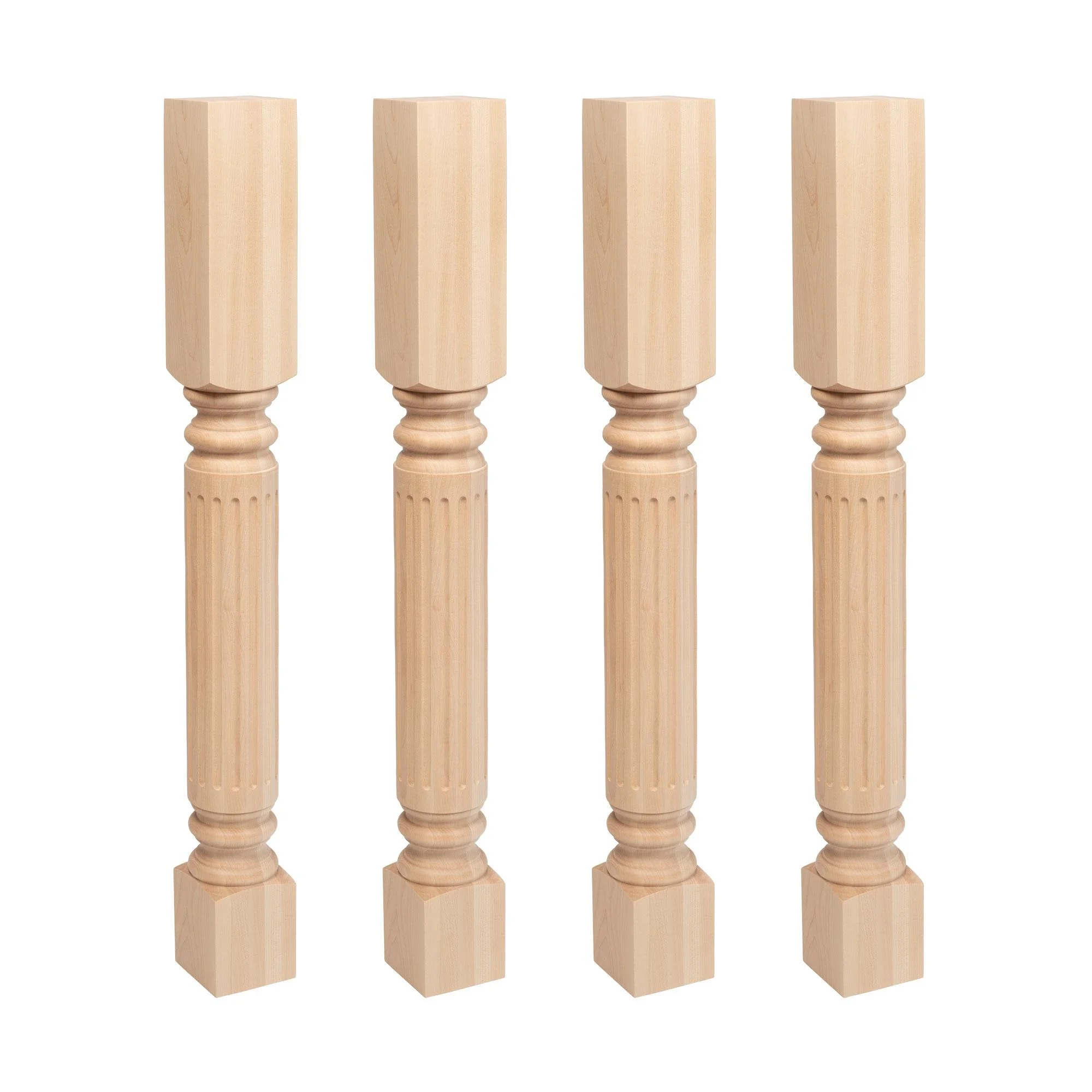Designer's Edge Millwork 35-1/4 in. High x 3-3/4 in. Wide x 3-3/4 in. Depth Unfinished North American Solid Hard Maple Fluted Kitchen Island Leg 4 Pack