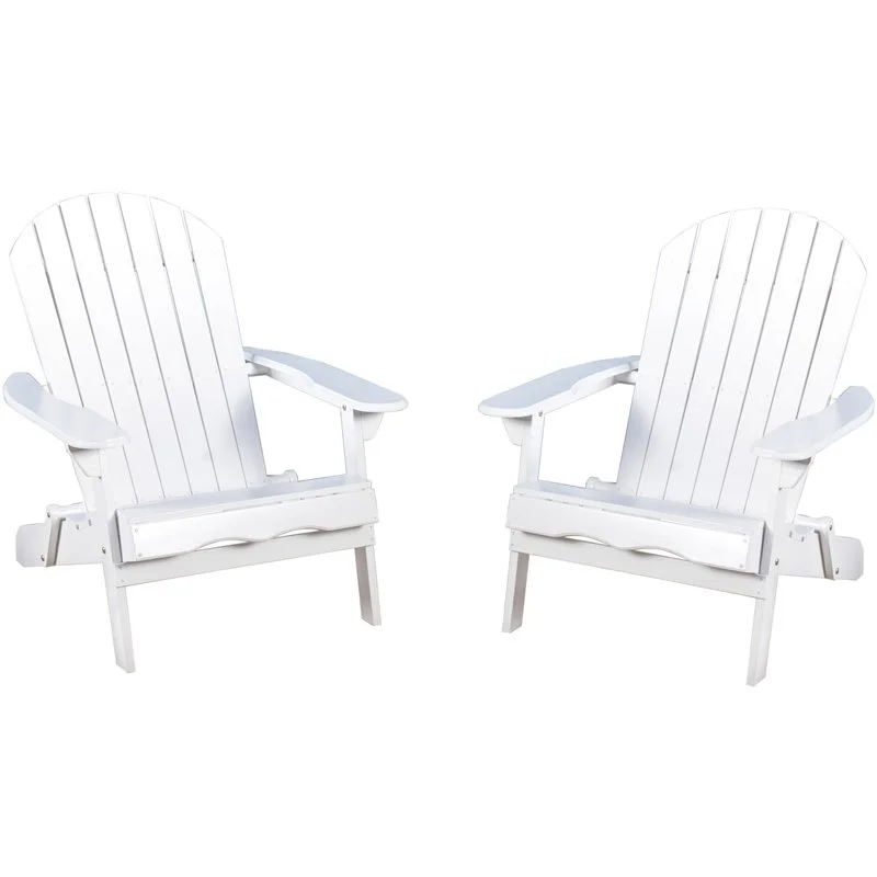 Noble House Hanlee Outdoor Wood Folding Adirondack Chair (Set of 2) White