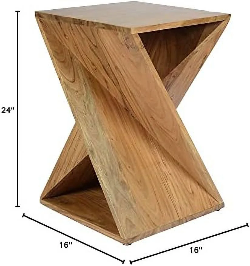 TJUNBOLIFE Solid Mango Wood Angled 24" Tall Mid-Century Modern Jasper Table Pre-Assembled