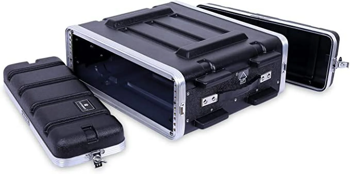 Crossrock Stackable 3U Rack Case, Standard 19.25” Depth, Polyethylene Hard-Shell Construction with Heavy Duty Hardware-Black