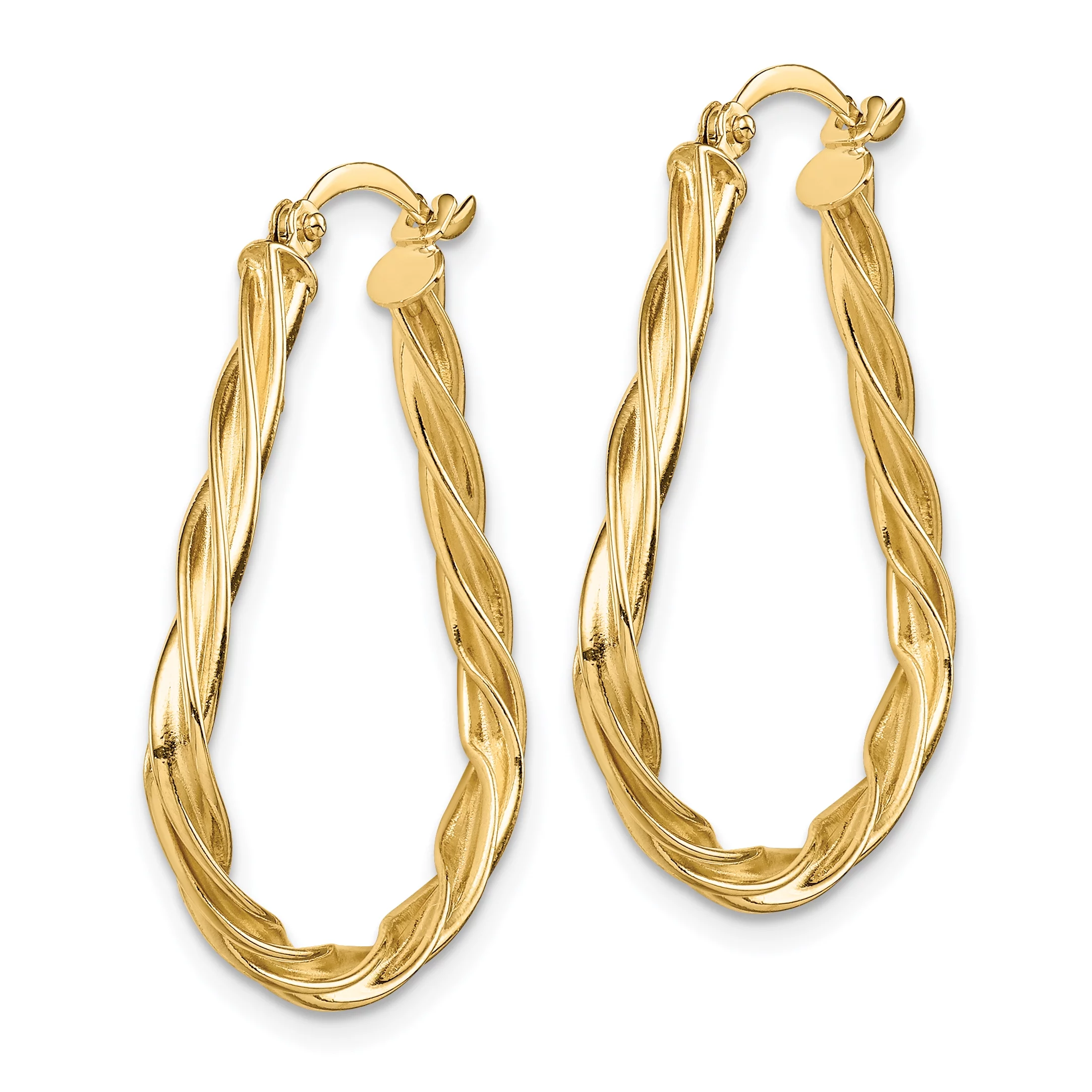 Primal Gold 14 Karat Yellow Gold Polished Twisted Triangular 2.5mm Hoop Earrings