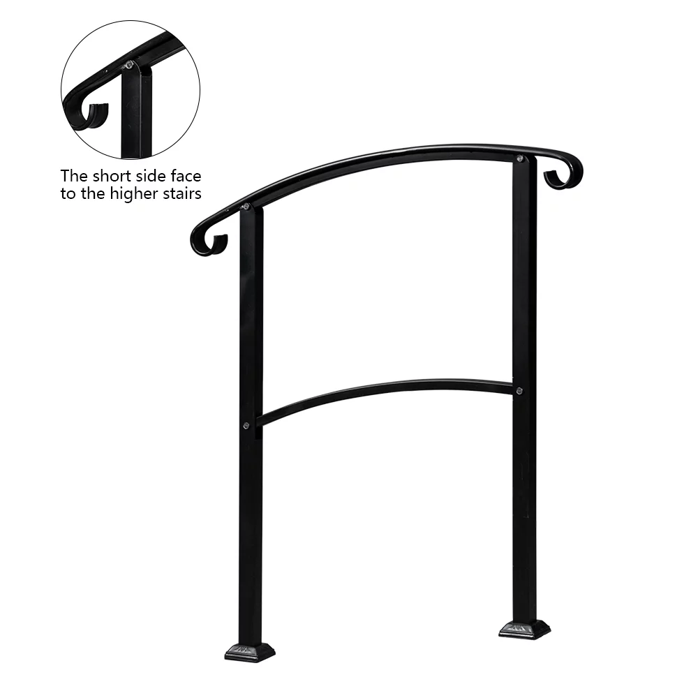 1-3 Steps Outdoor Stair Handrail, Adjustable from 0 to 40 Degrees Exterior Stair Railing, Transitional Wrought Iron Handrail, Handrails for Concrete Steps with Installation Kit, Matte Black