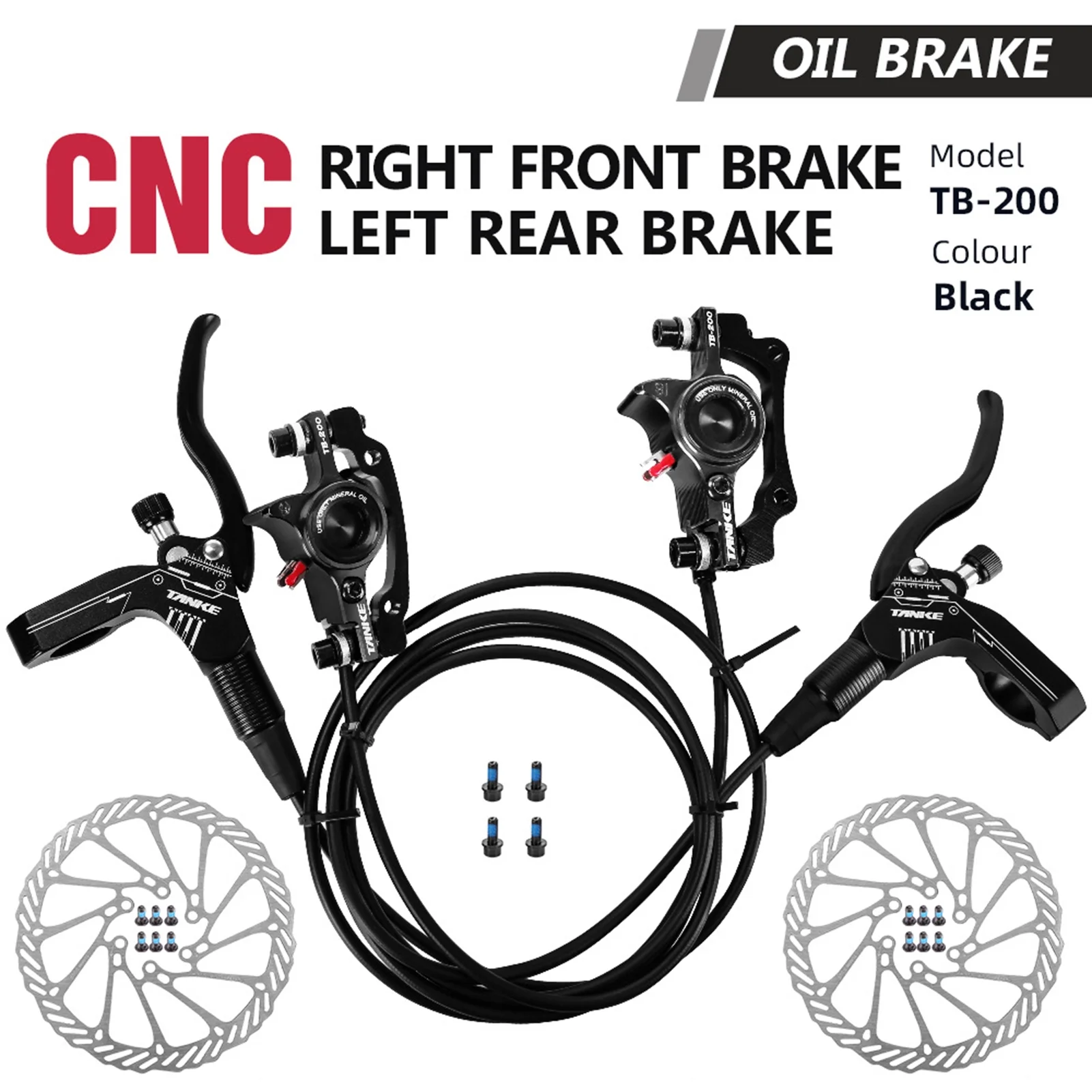 Anself Hydraulic Disc Brakes Set for MTB Mountain Bike, Front & Rear Calipers, Left & Right Brake Lever Kit, 160mm Disc Rotor, Bike Brake