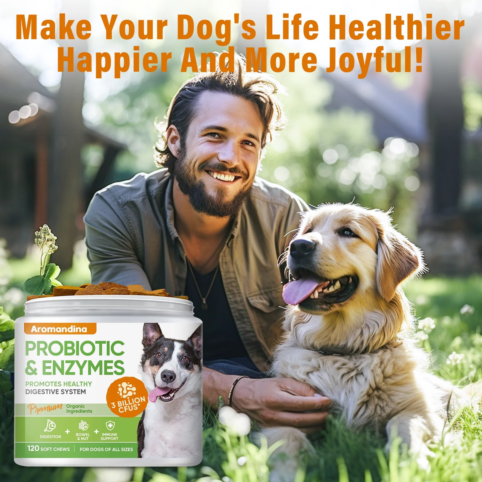 Probiotics for Dogs, Dog Probiotics Chews with Digestive Enzymes, for Allergy Itches Relief & Breath Freshening, Support Gut, Immune, Digestive Health