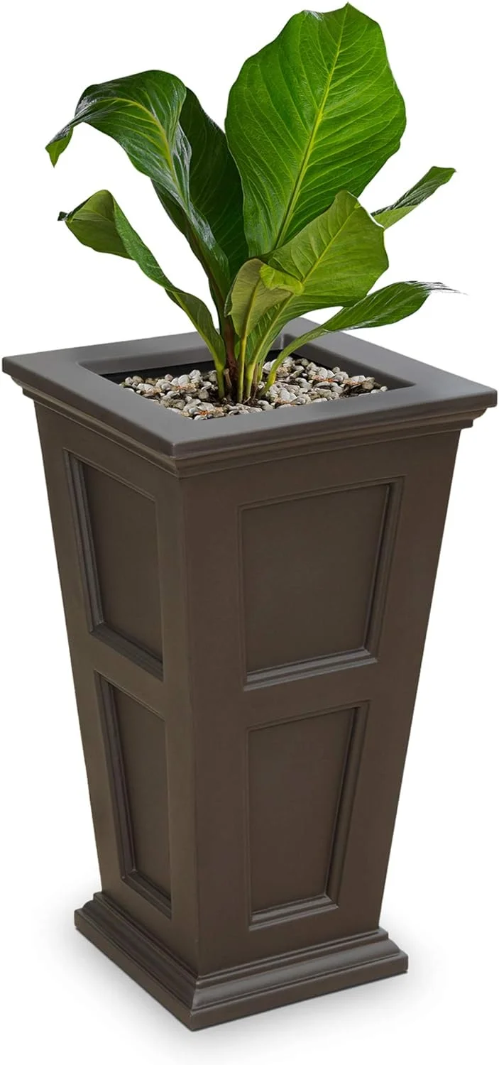 28In Tall Planter - Espresso - 16In L X 16In W X 28In H - Polyethylene - Built-In Water Reservoir (5829-ES)