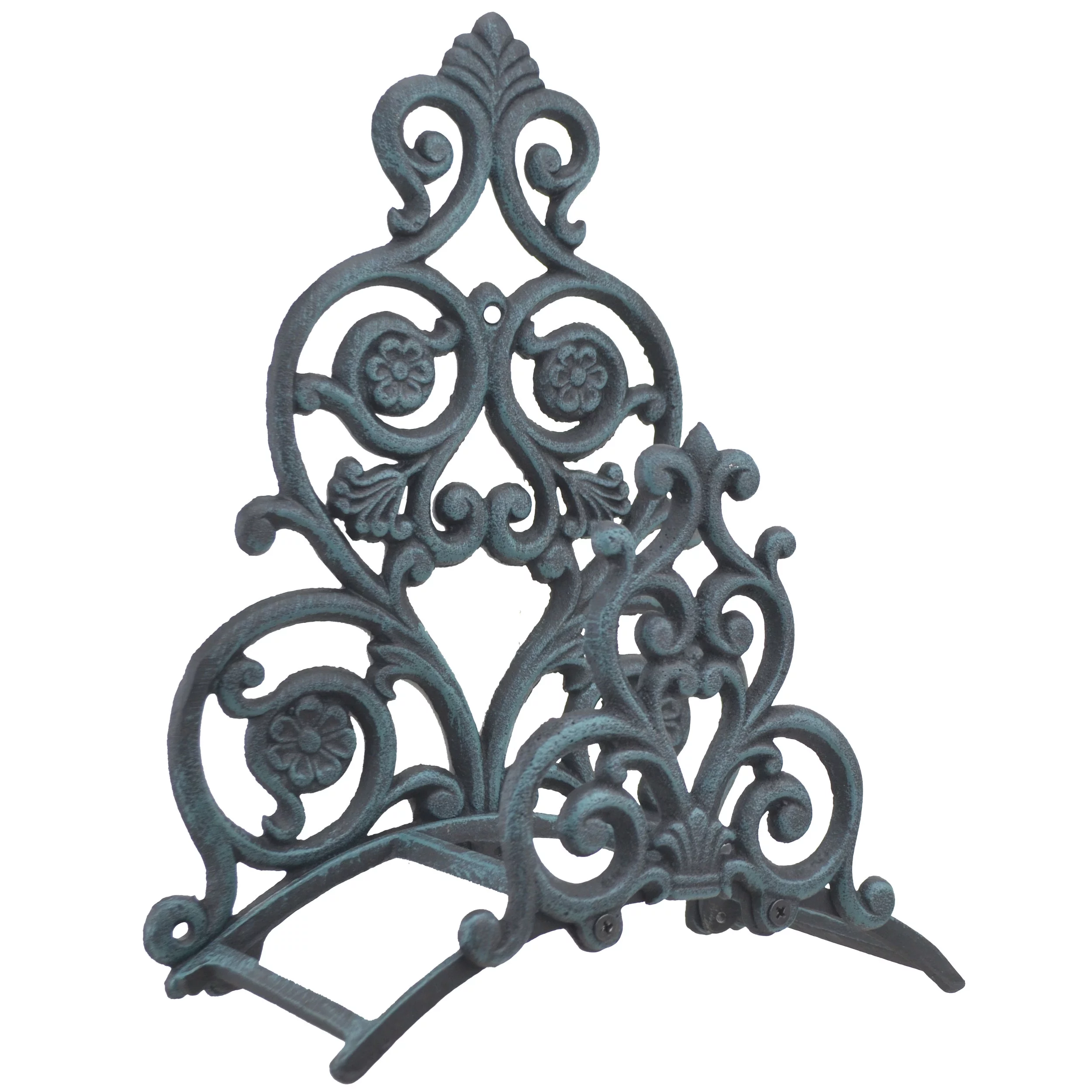 Floral & Spade Garden Hose Holder - Verdigris Cast Iron - 13.25