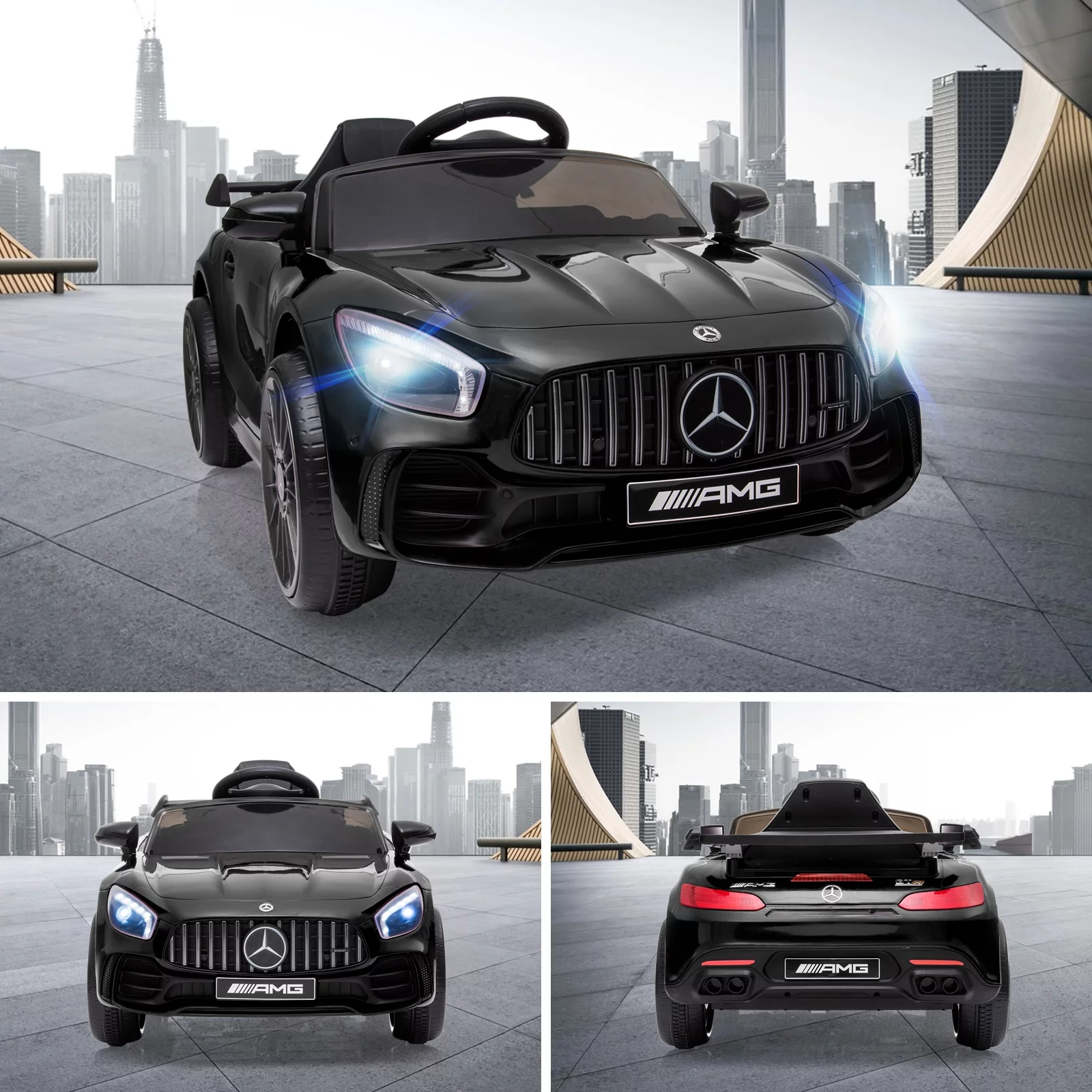 JOINATRE 12V Kids Ride on Car, Licensed Mercedes Benz AMG GTR Electric Cars, Battery Powered Ride on Toys with Remote Control, 3 Speeds, Music, LED Lights and Safety Belt, Black