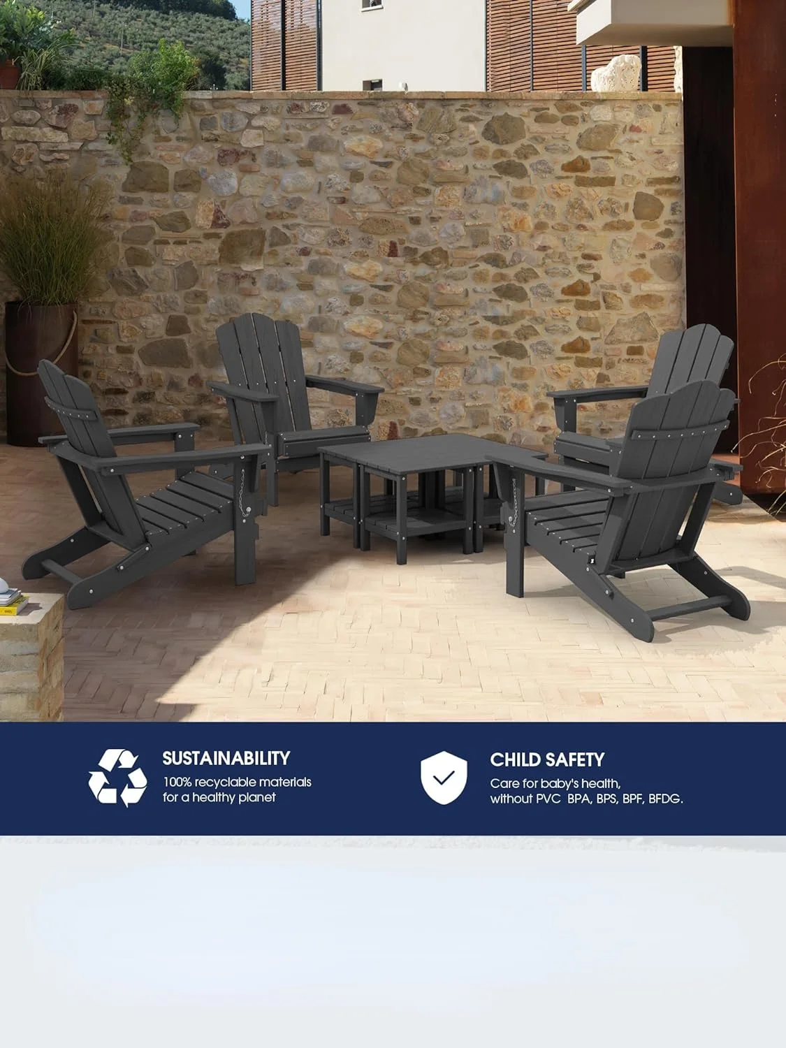 Folding Chair, All-Weather Folding Chair, Grey