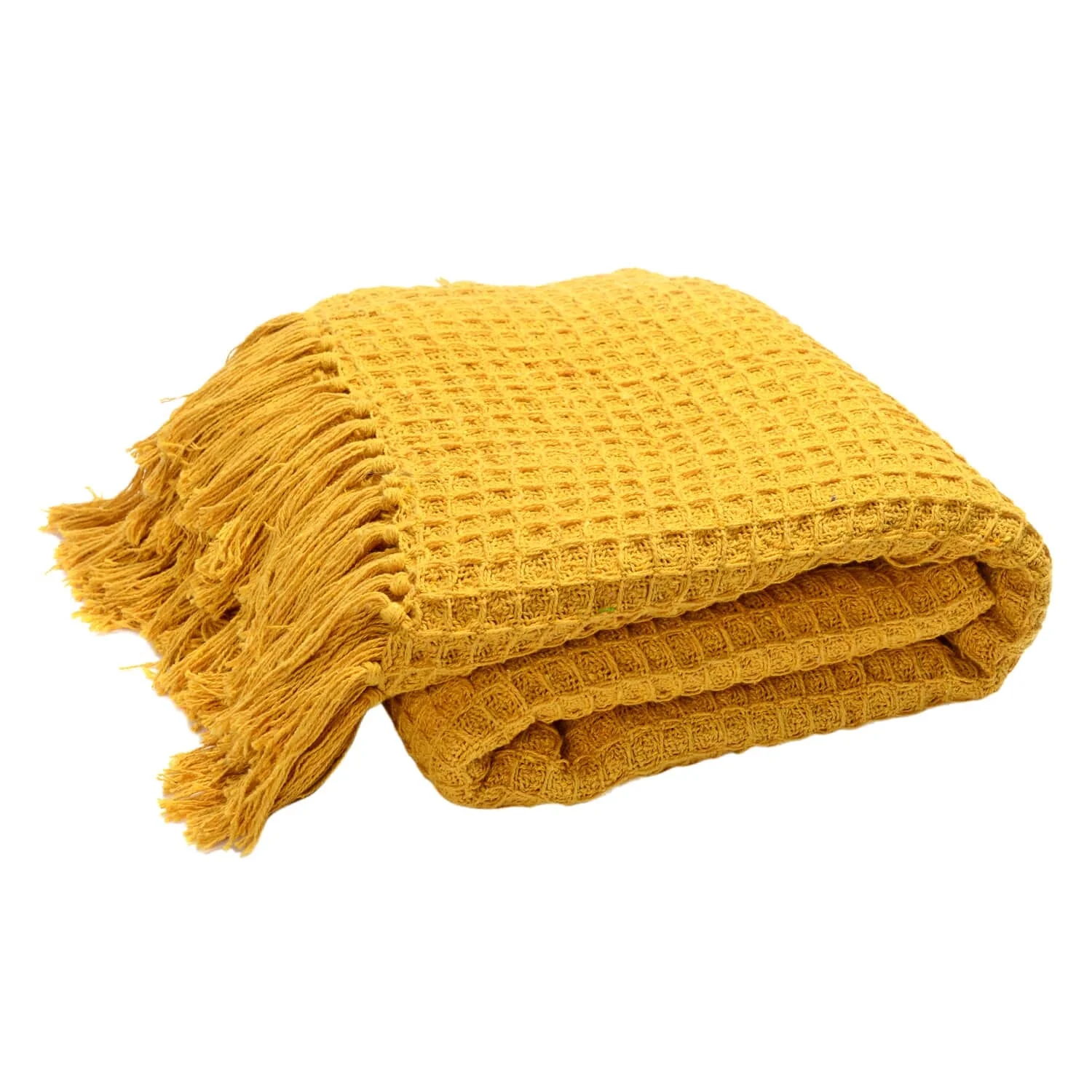Shop LC Yellow Honeycomb Pattern Cotton Throw Super Soft with Tassels 70