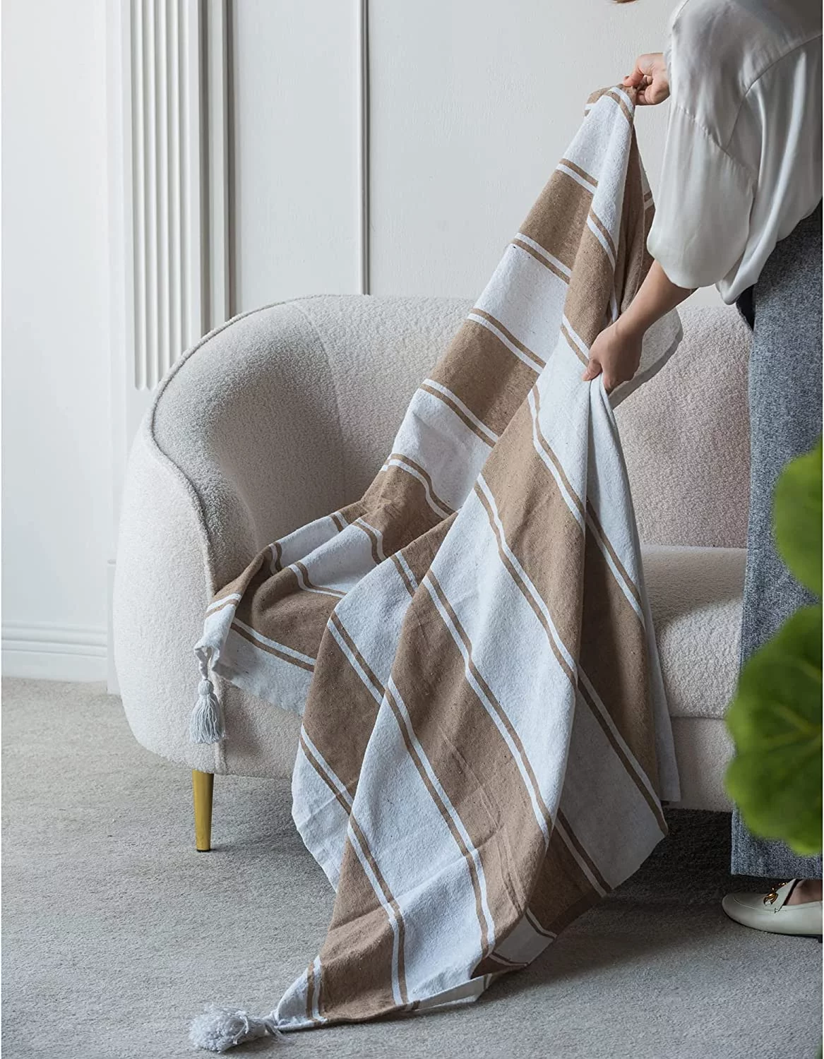 A&B Home Throw Blanket - Brown and White Stripe Woven Cotton Blend Blanket, 50