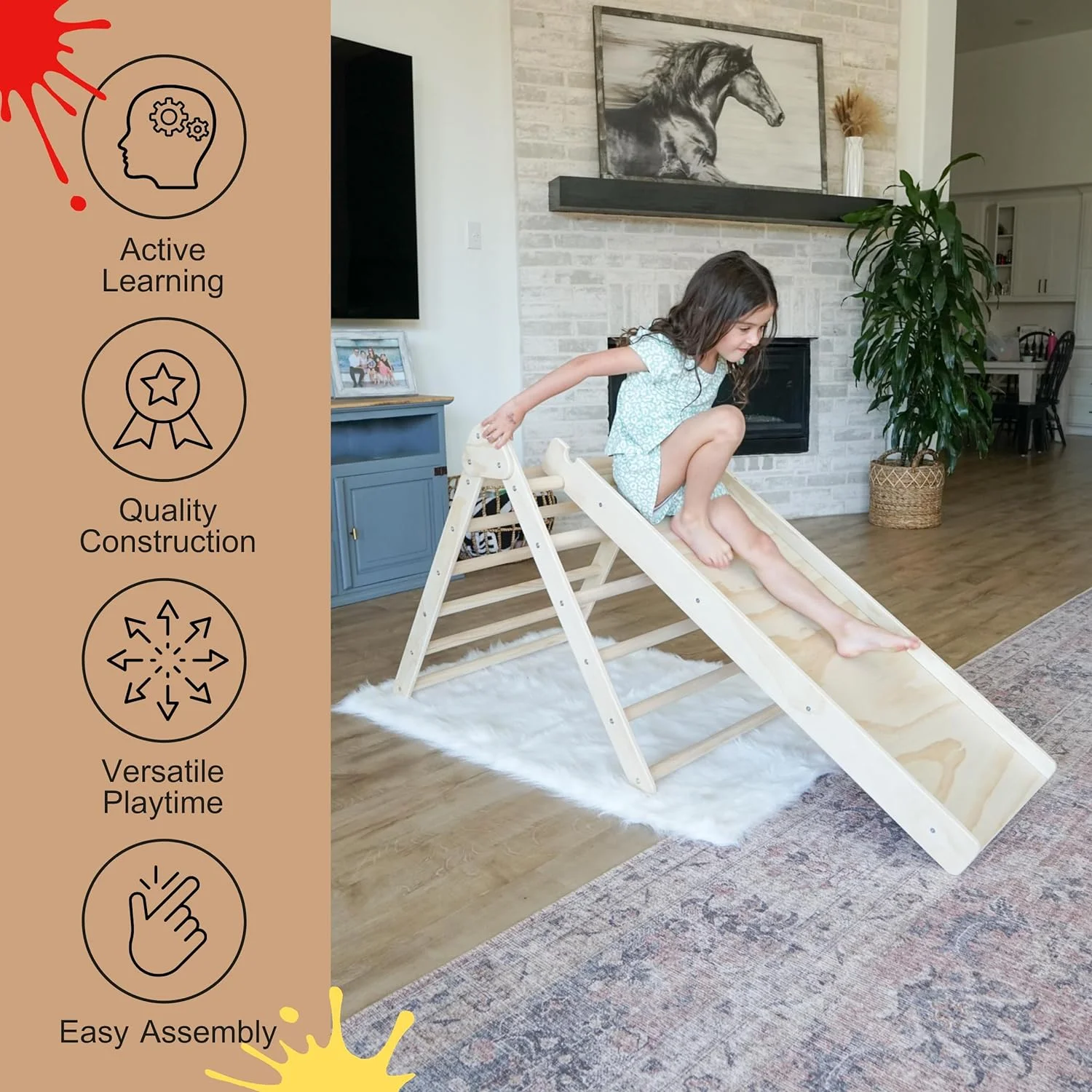 3-in-1 Pikler Triangle Set with Slide - Montessori Climbing Set - Wooden Indoor Playground - Climbing Toys for Toddlers - Pikler Triangle Ladder, Rock Climbing Wall & Slide - Baby Jungle Gym