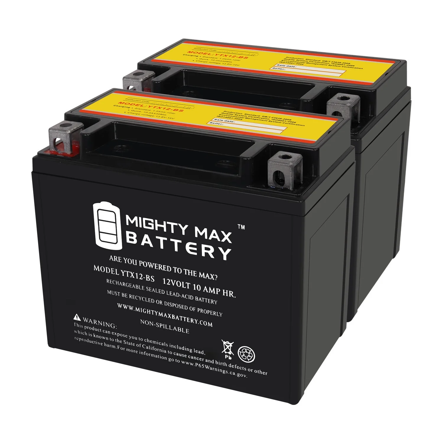 YTX12-BS 12V 10Ah Replacement Battery compatible with ACDelco ATX12BS - 2 Pack