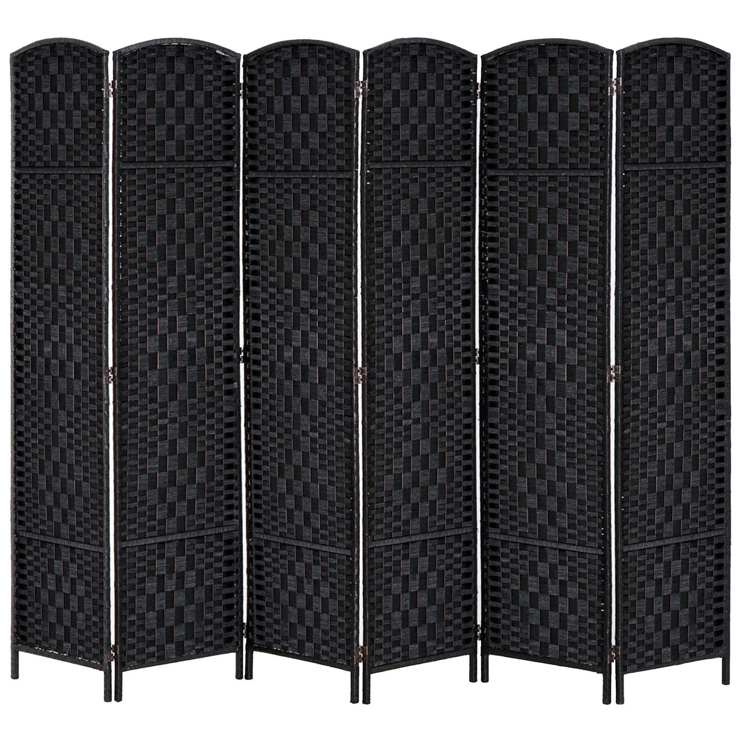 JHOOTUUO 6‘ Tall Wicker Weave 6 Panel Room Divider Privacy Screen - Black
