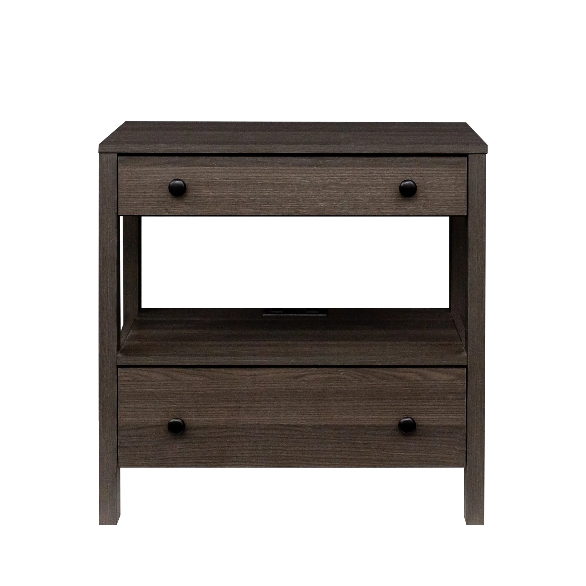 MINCETA Nightstand with Charging Station, Modern 2 Drawer Wooden Bedroom Storage End Table with Open Shelf, Bedside Table with USB Ports and Outlets, Night Stand for Bedroom,Living Room, Espresso
