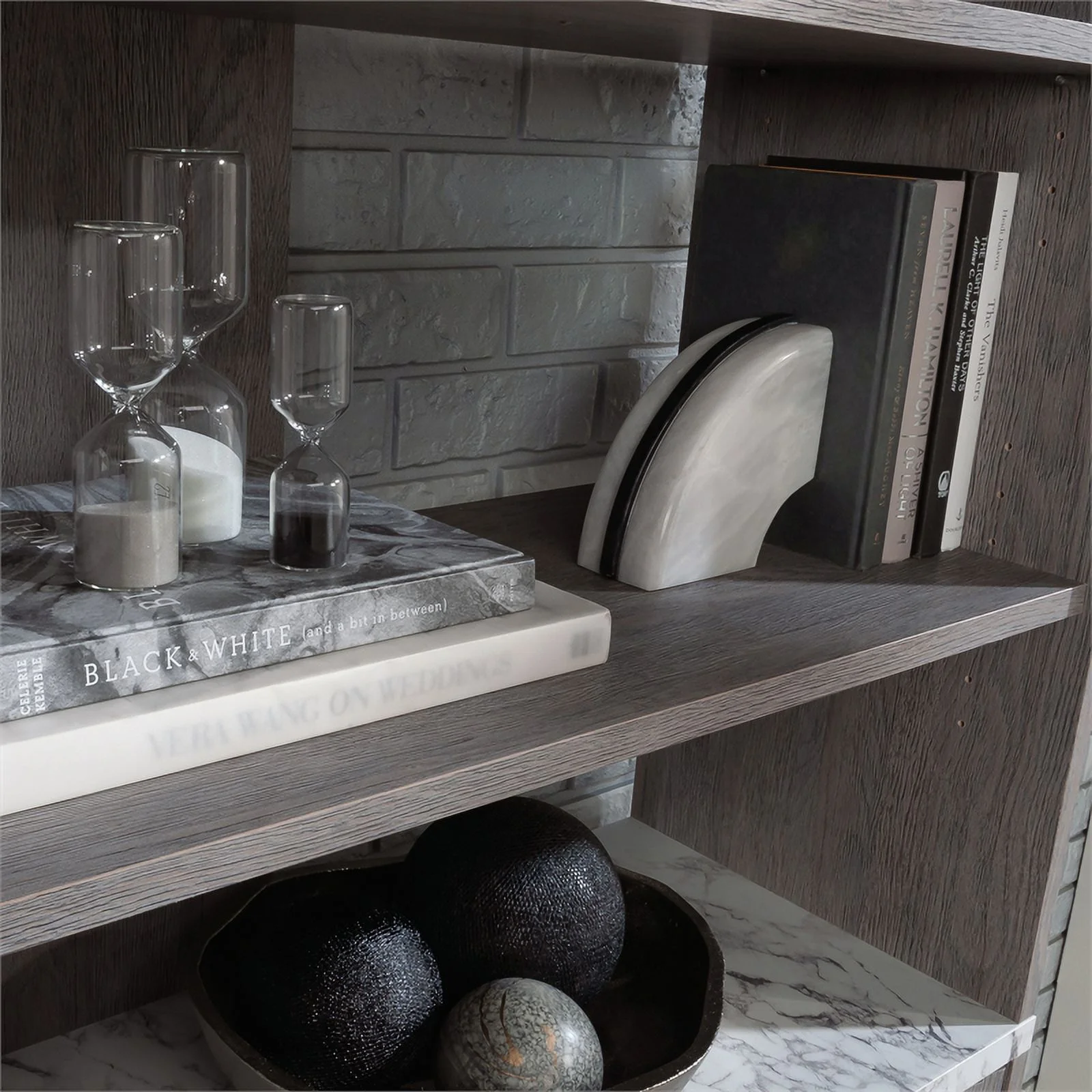 Pemberly Row Modern Engineered Wood Library in Ashen Oak Finish