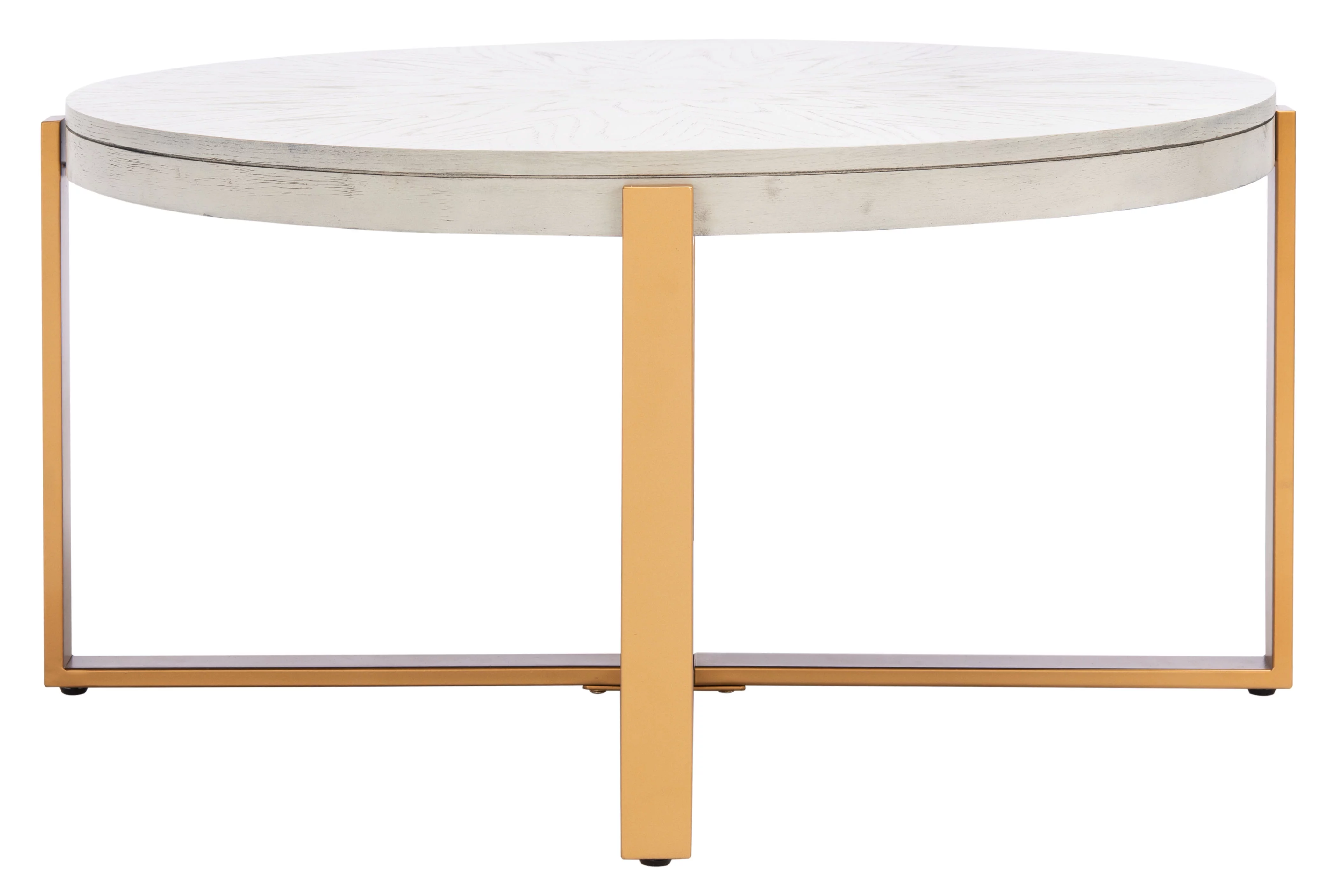 SAFAVIEH Navya Abstract Round Coffee Table, White Wash/Gold