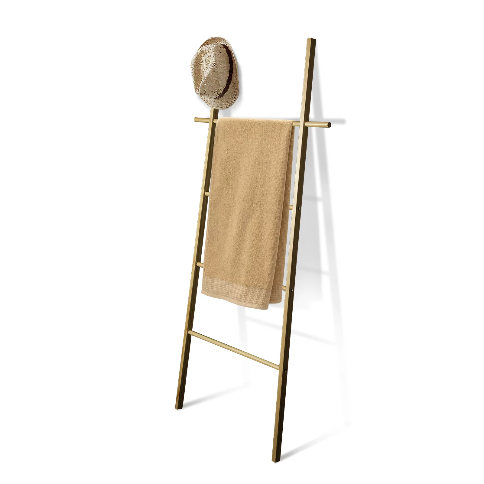 Fionafurn Blanket Ladder, 5.5FT Wooden Blanket Quil Holder Farmhouse，for shower room,Nature