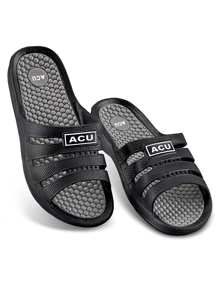 Collections Etc Lightweight Massaging Comfort Waterproof Slides - Helps Enhance Circulation in Feet for Indoor and Outdoor Use, Black, 11