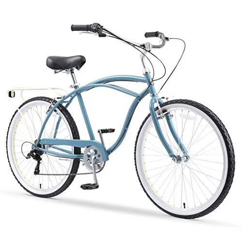 sixthreezero Around the Block Men's 26 In. 7-Speed New Beach Cruiser Bicycle with Rear Rack, Steel Cloud