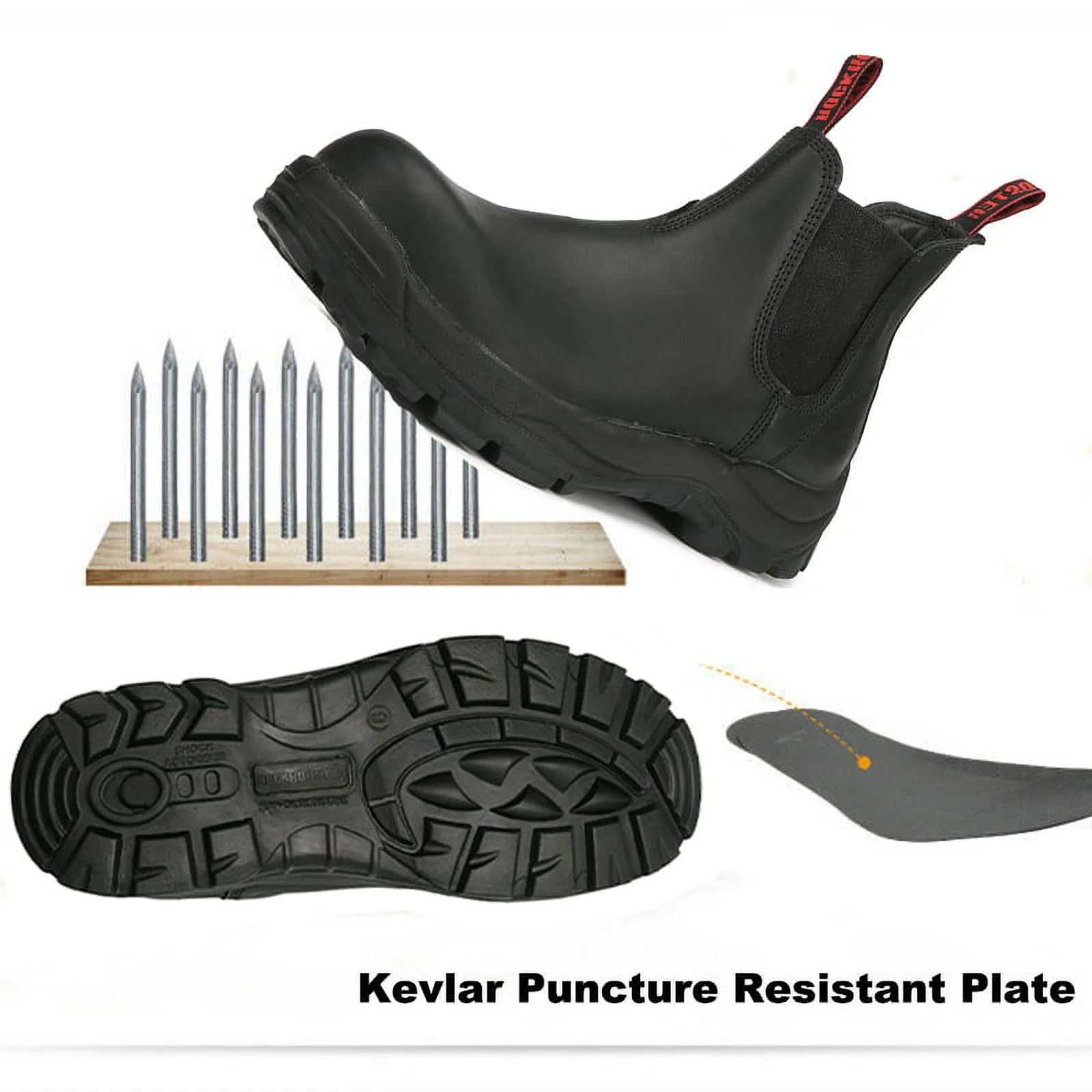 Rockrooster Composite Toe Work Boots Slip Resistant Safety Puncture Resistant Slip On Nail Proof Boots