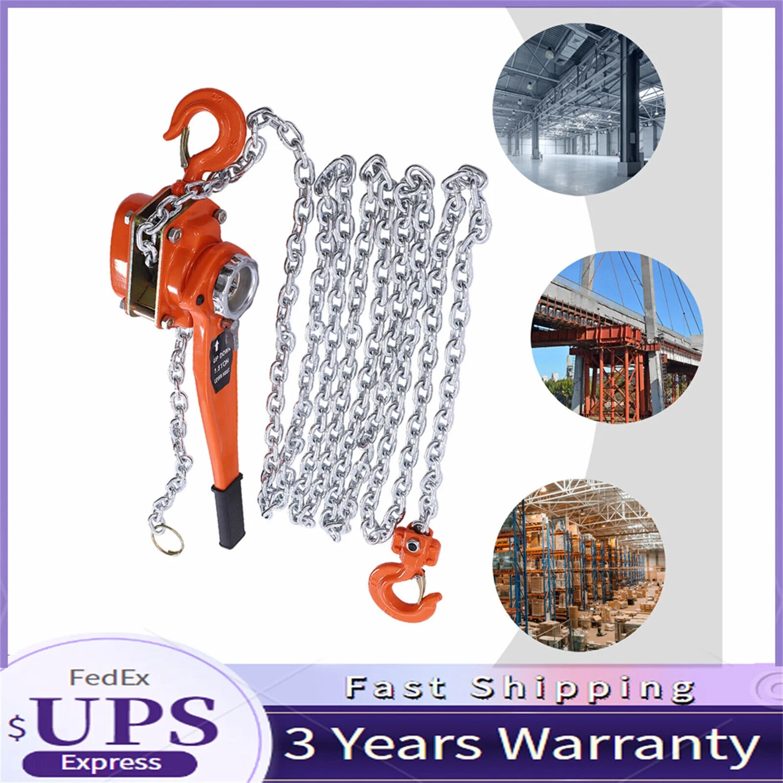 1T Manual Lever Block Chain Hoist Ratchet Winch Rigging Crane Come Along Puller