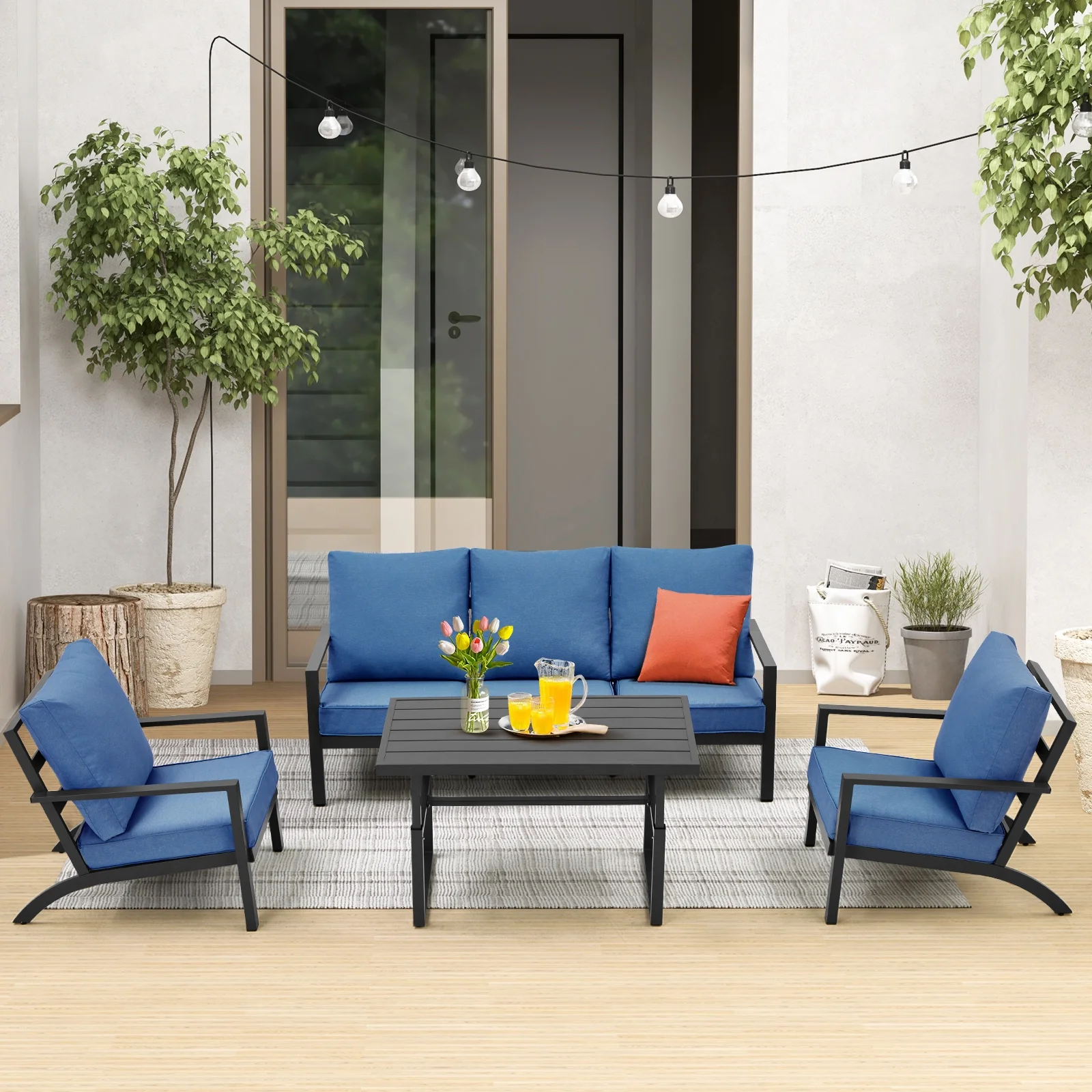 Danrelax 4 Pieces Aluminum Patio Furniture Set,Patio Conversation Set, Blue