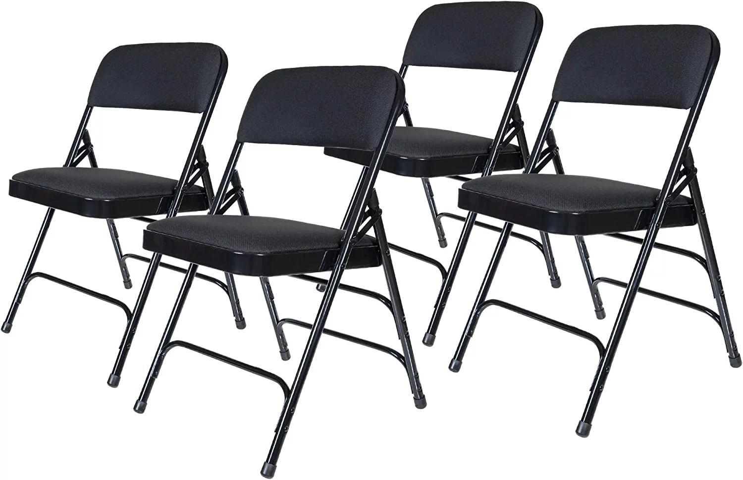 Premium Fabric Upholstered Steel Folding Chairs, 4 Pack, Black