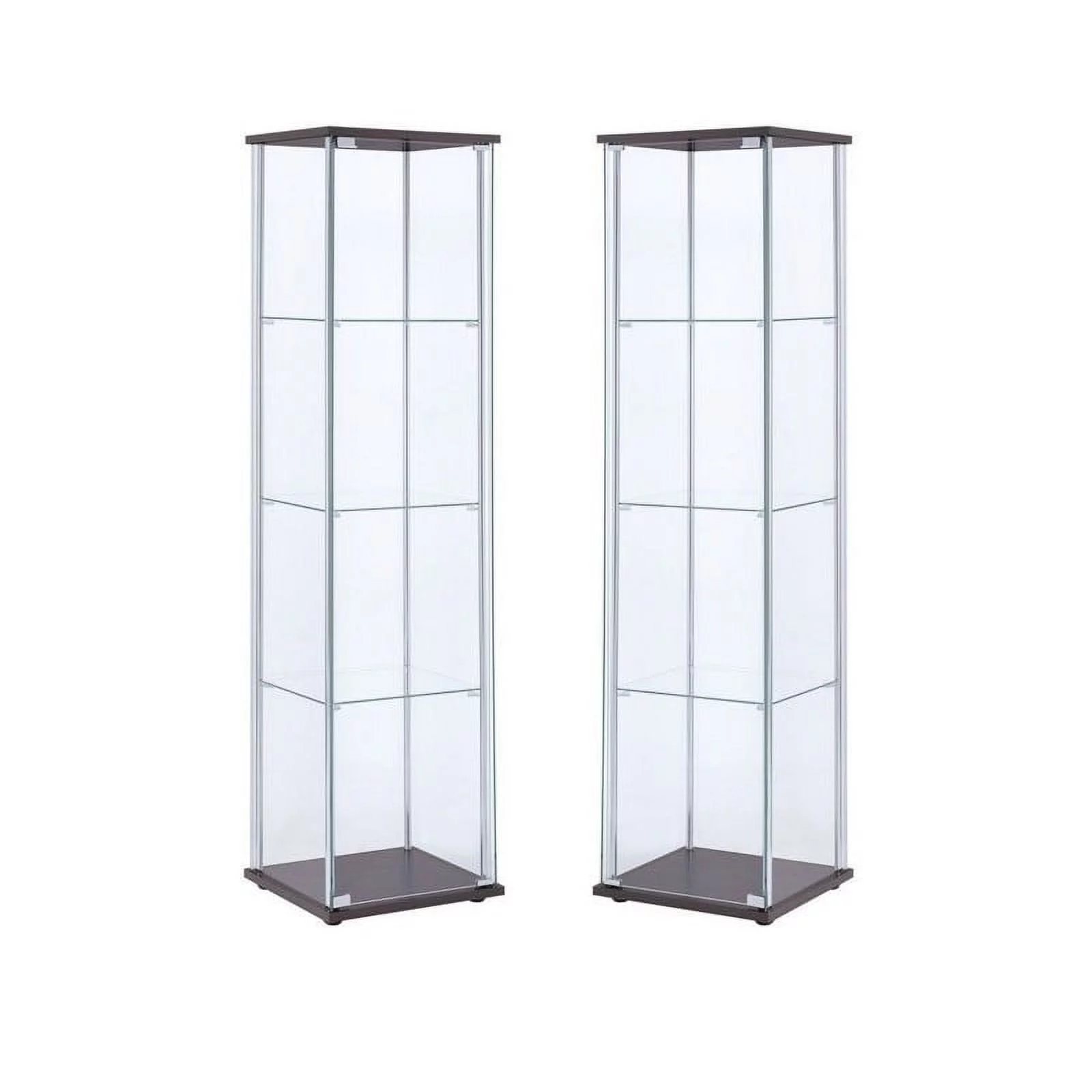 (Set of 2) Glass Curio Cabinet in Cappuccino