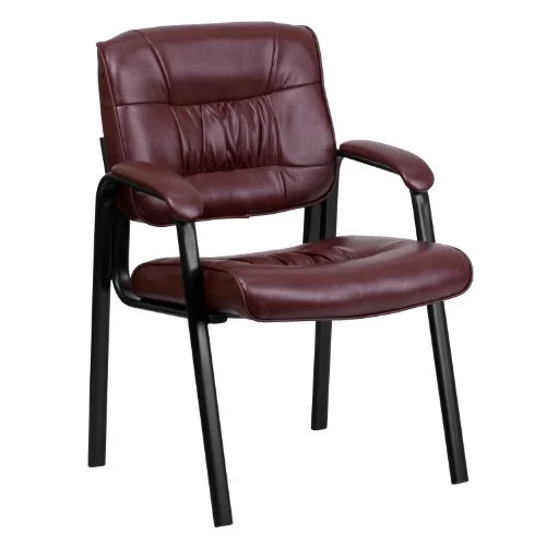 EMMA + OLIVER Burgundy LeatherSoft Executive Reception Chair with Black Metal Frame