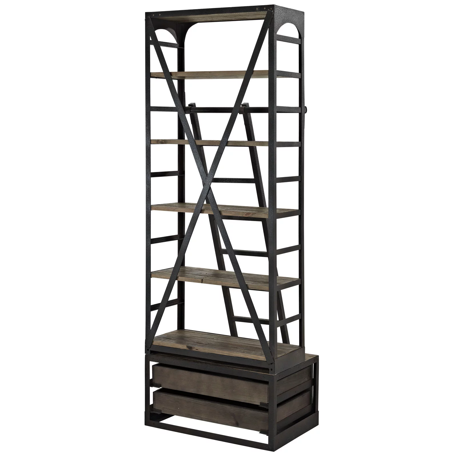 Modway Velocity Modern Metal & Wood Bookshelf in Brown Finish