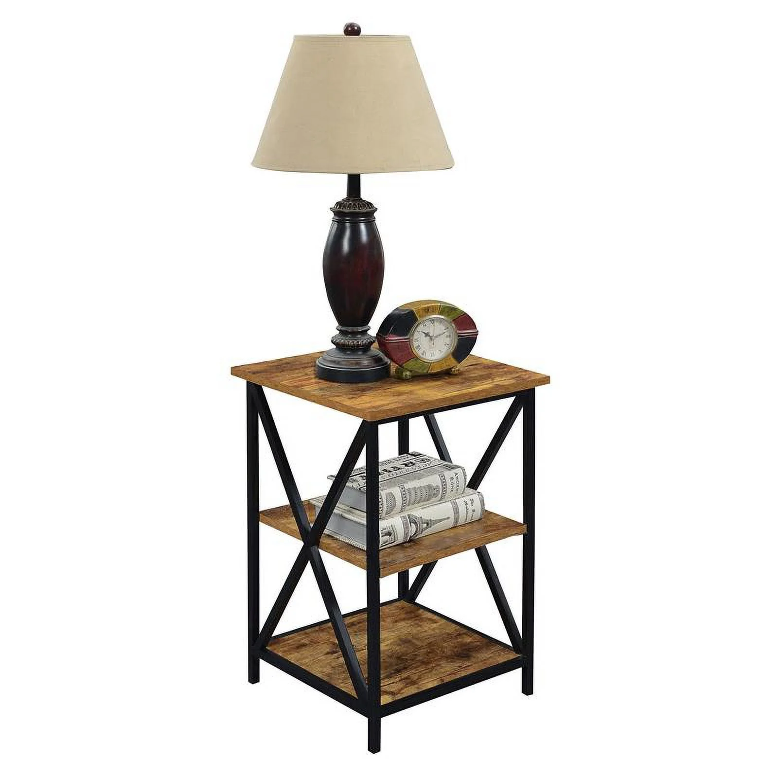 Pemberly Row Modern Three-Tier End Table in Walnut Wood Finish