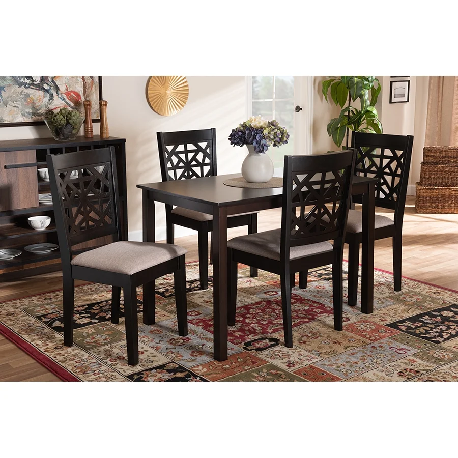 Baxton Studio Jackson Modern and Contemporary Sand Fabric Upholstered and Espresso Brown Finished Wood 5-Piece Dining