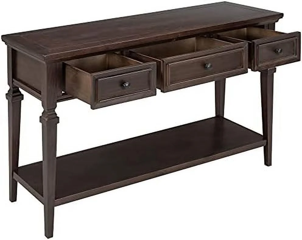 WTYNKAE Small Entryway Console Table with 3 Drawers and Bottom   Farmhouse Entryway Table Sofa Table with Pine Wood Frame and Legs for Living Room (White Antique)