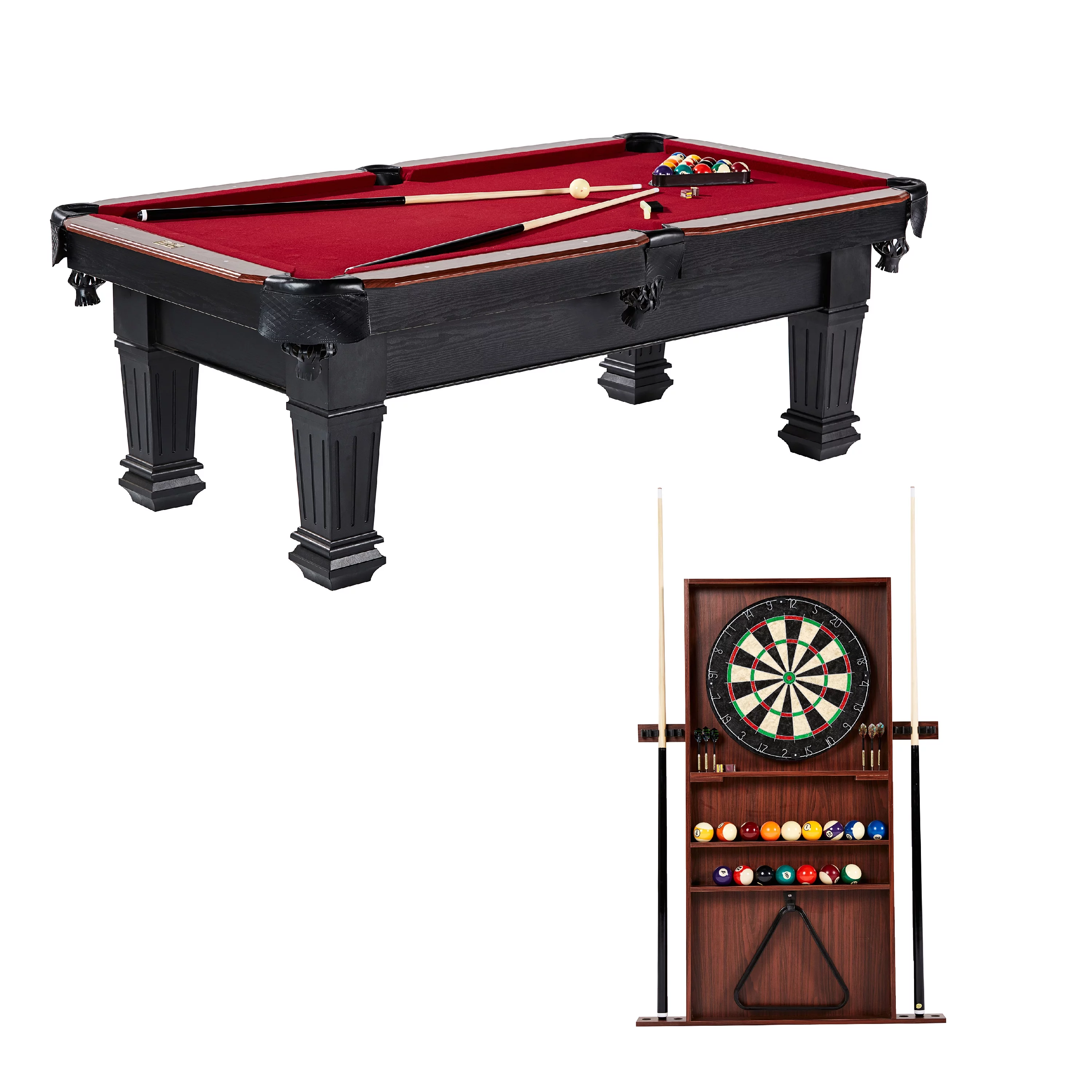 Barrington Burwood 90 Inch Billiard Table with Cue Rack and Dartboard Cabinet