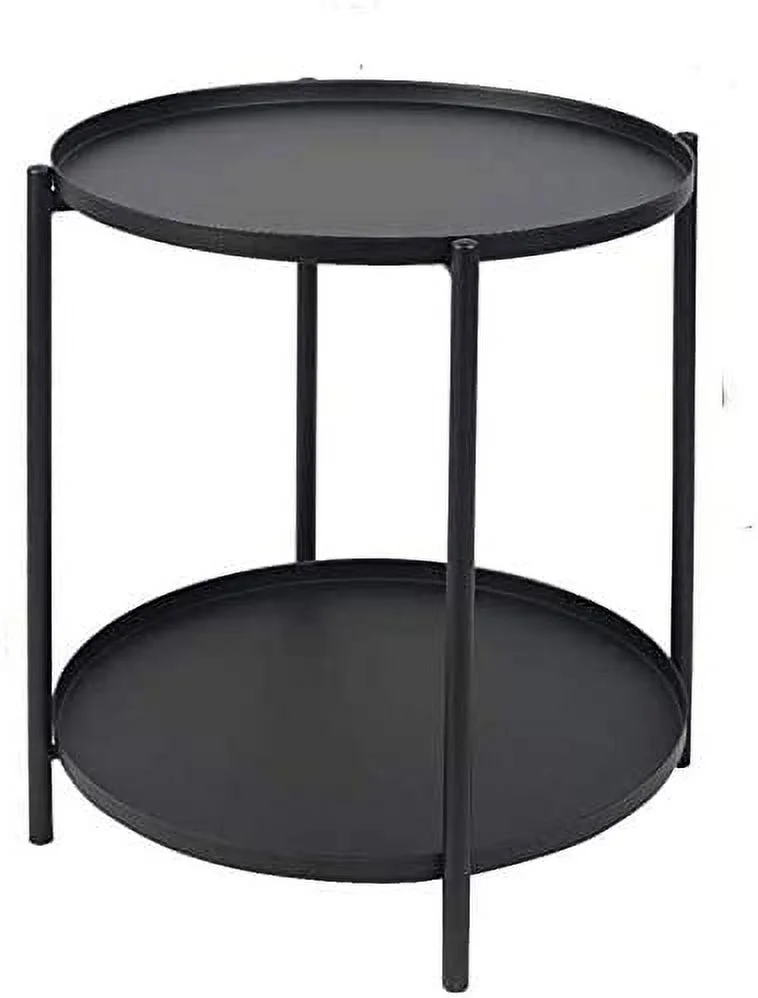 JYHOME Metal  End Table Coffee Table  2-Tier Round Outdoor Table Anti Rust Waterproof  Indoor Table for Living Room (Black)
