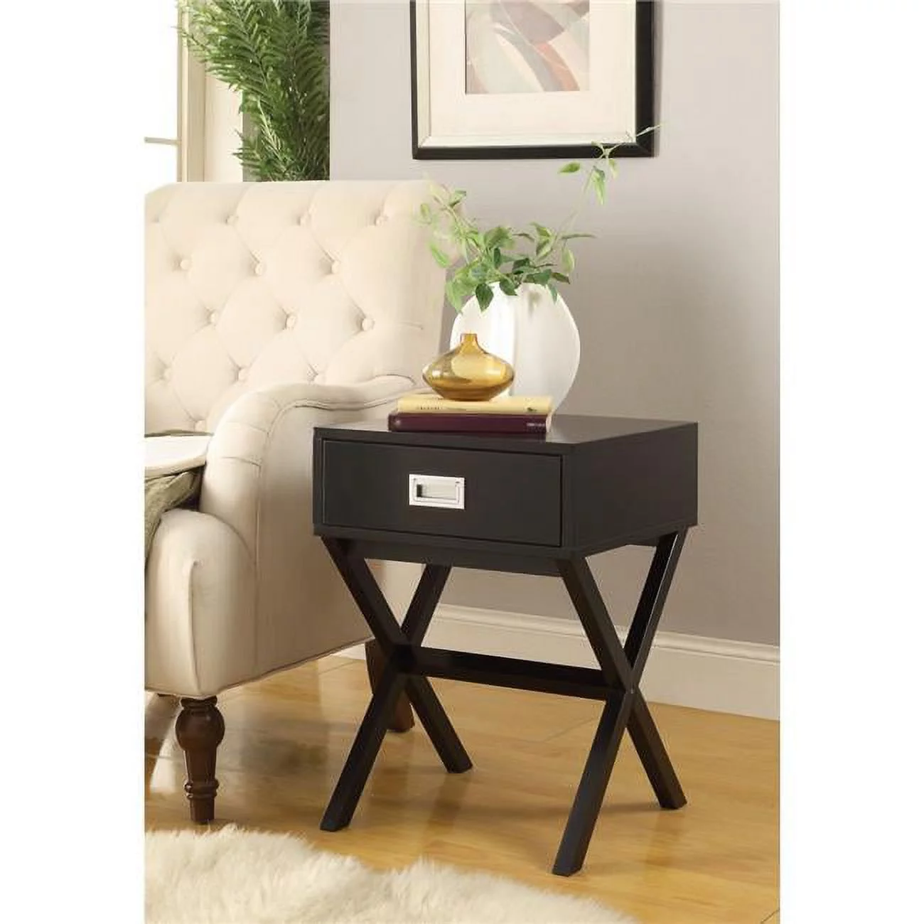 Luxen Home Black X-Leg Accent End Table with Storage