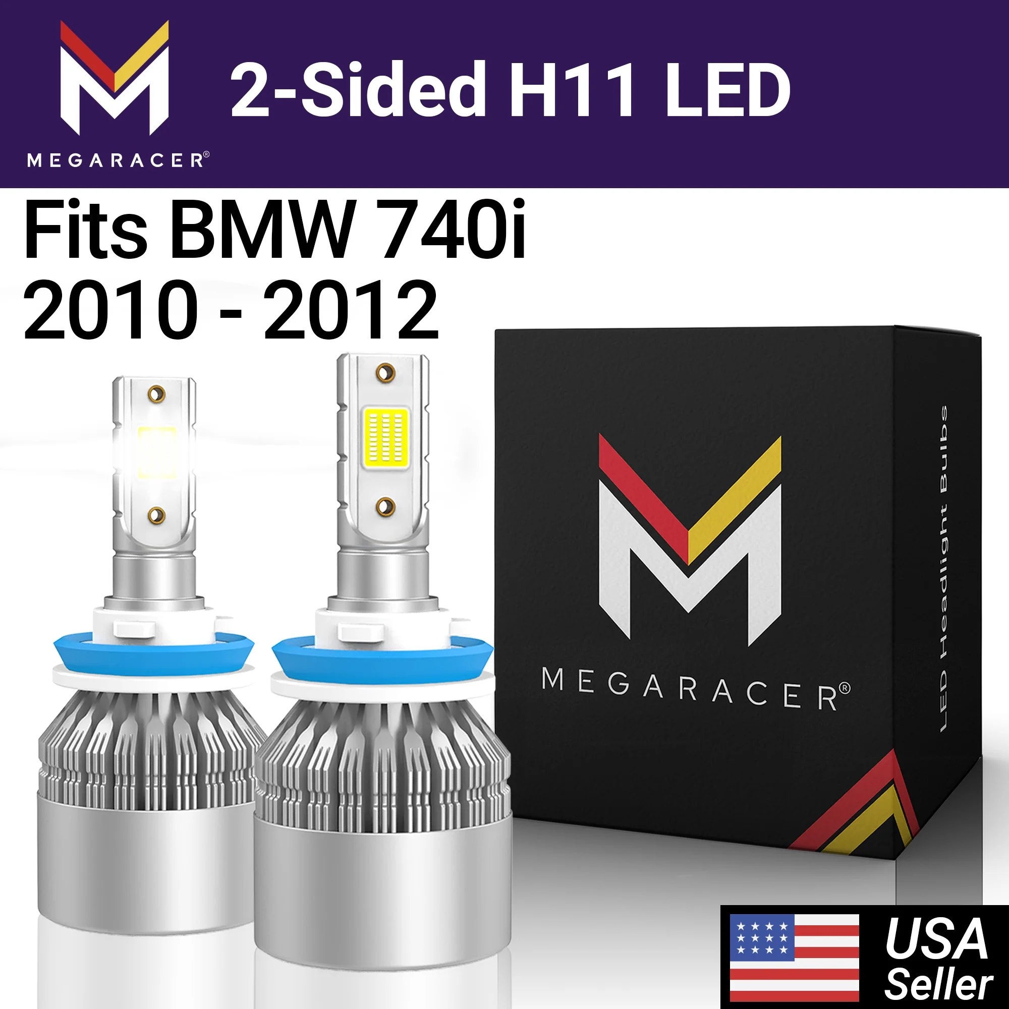 Mega Racer BMW 740i H11 H9 H8 LED Headlight Bulbs 6000K Diamond White 12V 40W 8000LM BMW 740i 2010 2011 2012 41193 Fog Light Automotive Replacement
