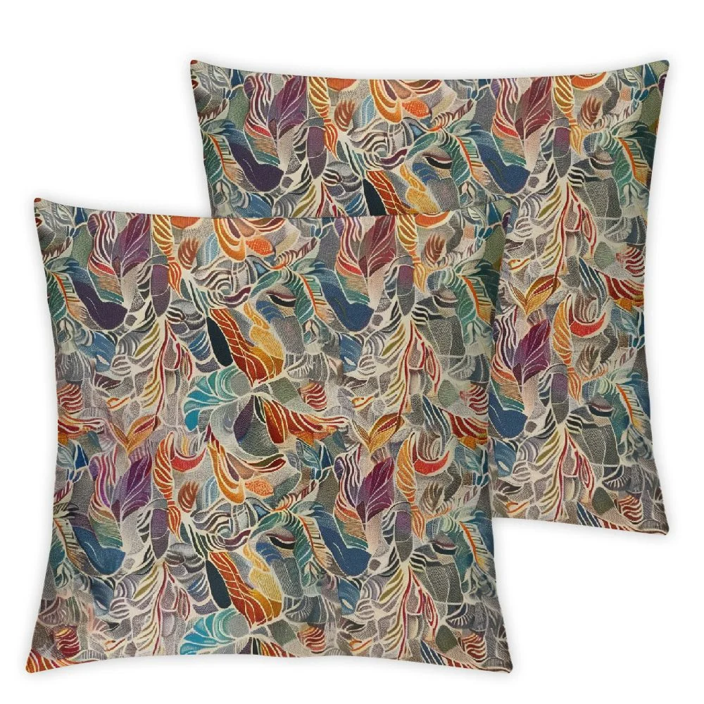 CANFLASHION  Boho Pillow Sham, Abstract Feather Wave Pattern with Retro Look and Colorful Short Lines Curves, Decorative Standard Size Printed Pillowcase,Pastel Ivory 2pc