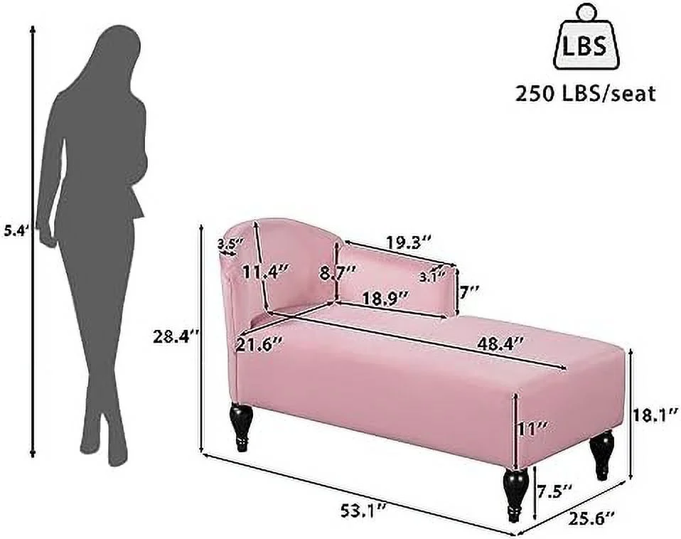 ZFGSUIJN Mid Century Vintage Velvet Chaise Lounge Modern Indoor Chaise Lounge Couch Right Arm Facing Upholstery Lounge Chair with Solid Wood Leg for Living Room Apartment Office