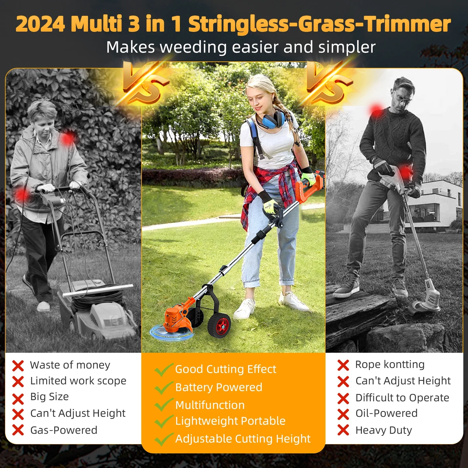 Electric Weed Eaters,String Trimmer,4 In 1 Cordless Gas Weed Trimmer with Weed Eater Line,Lawn Edger with 2000mAh Capacity Battery & Charger,6 Inches Grass Cutter Width,Weed Wackers,Grass Trimmer