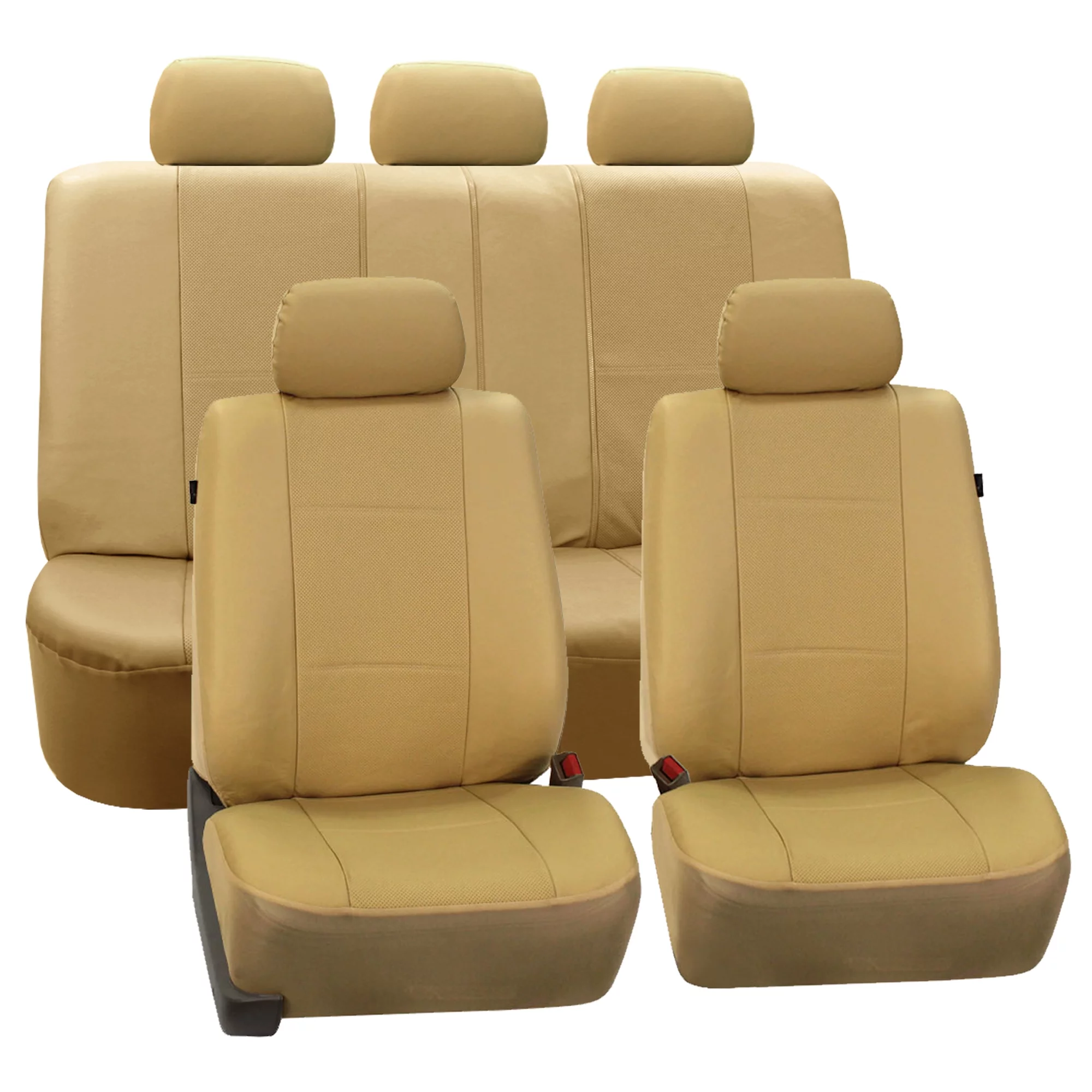FH Group Deluxe Leatherette Car Seat Covers for Auto, Full Seat Covers Set with Tissue Dispenser, Beige
