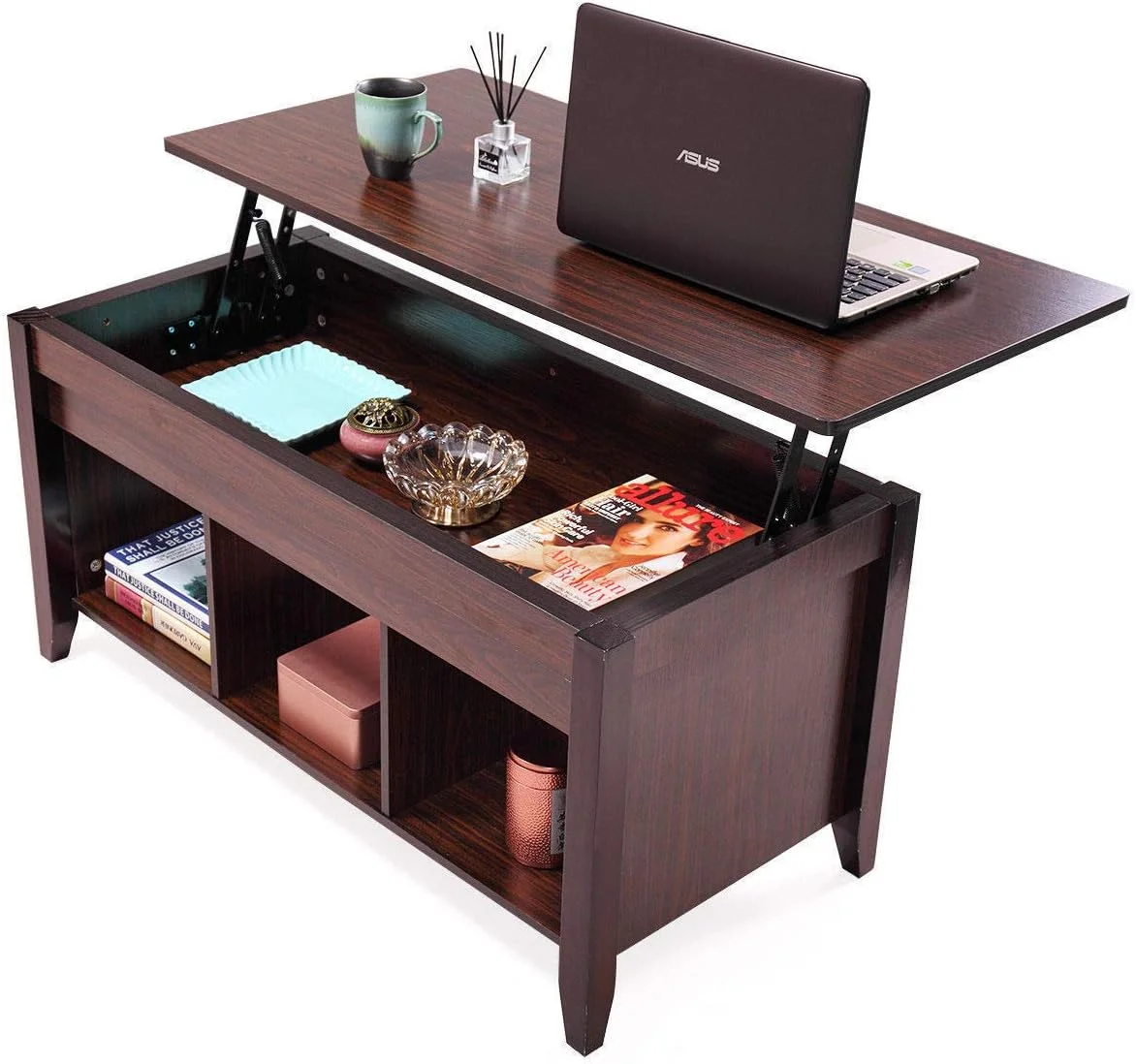 TJUNBOLIFE Lift Top Coffee Table w/Hidden Compartment   Living Room